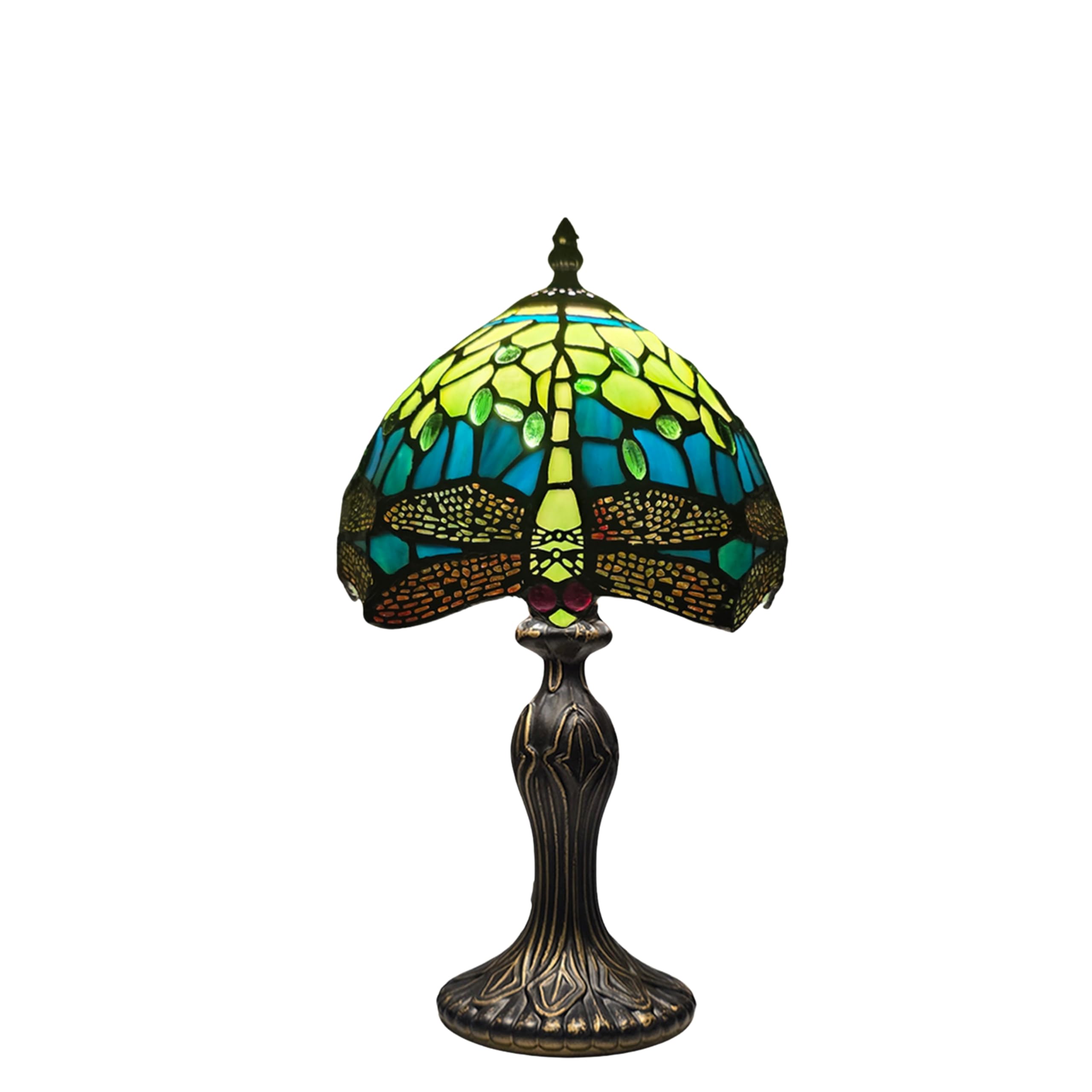 MaxSell Tiffany Table LAMP 8 INCH Green Dragonfly Style Stained Glass Shade Home Decor