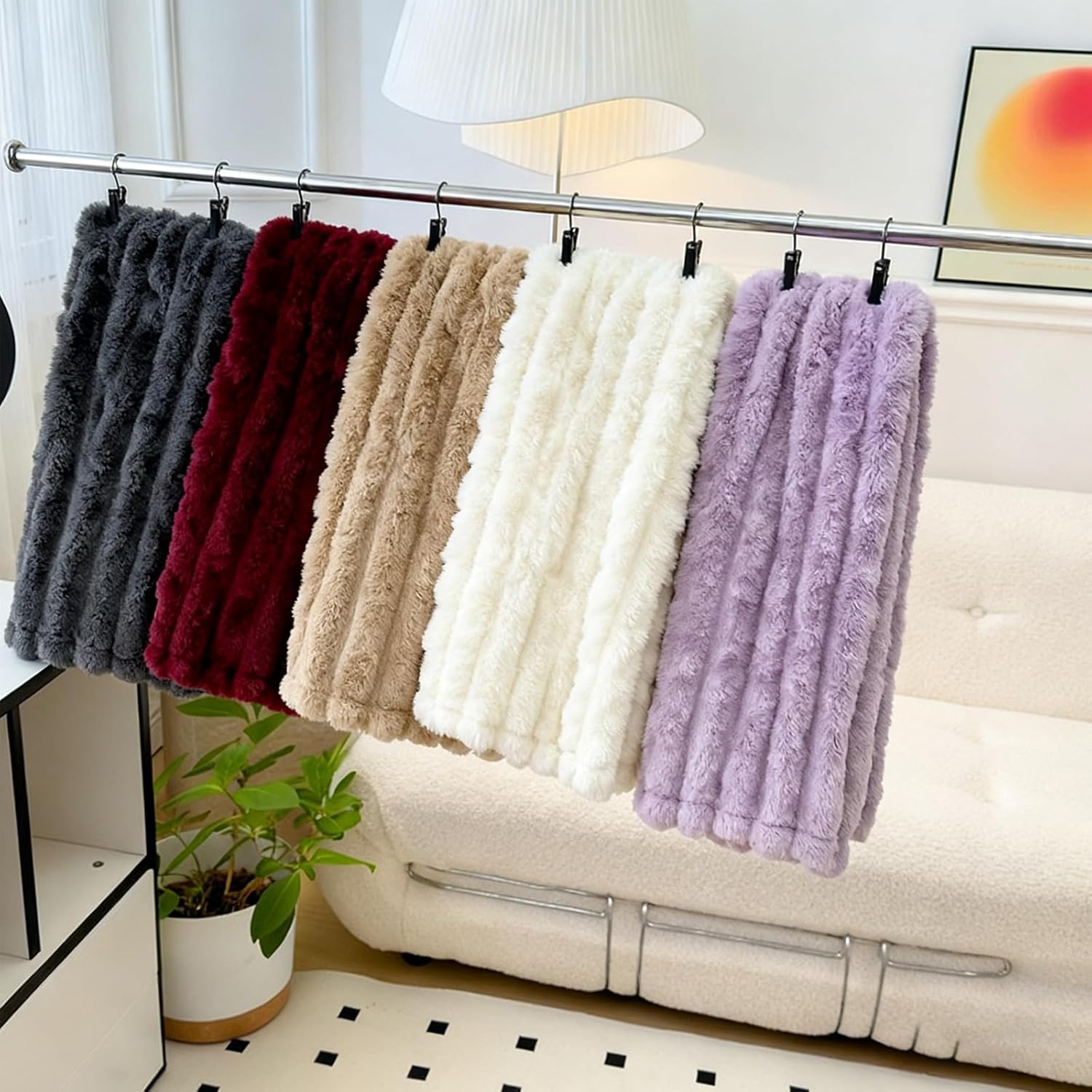 Bunny Blanket for Adults,Faux Rabbit Fur Throw Blanket for Couch,Fluffy Warm Plush Thick Bubble Blanket - for Bed Sofa Living Room (Purple,79in*90in /2 * 2.3m)