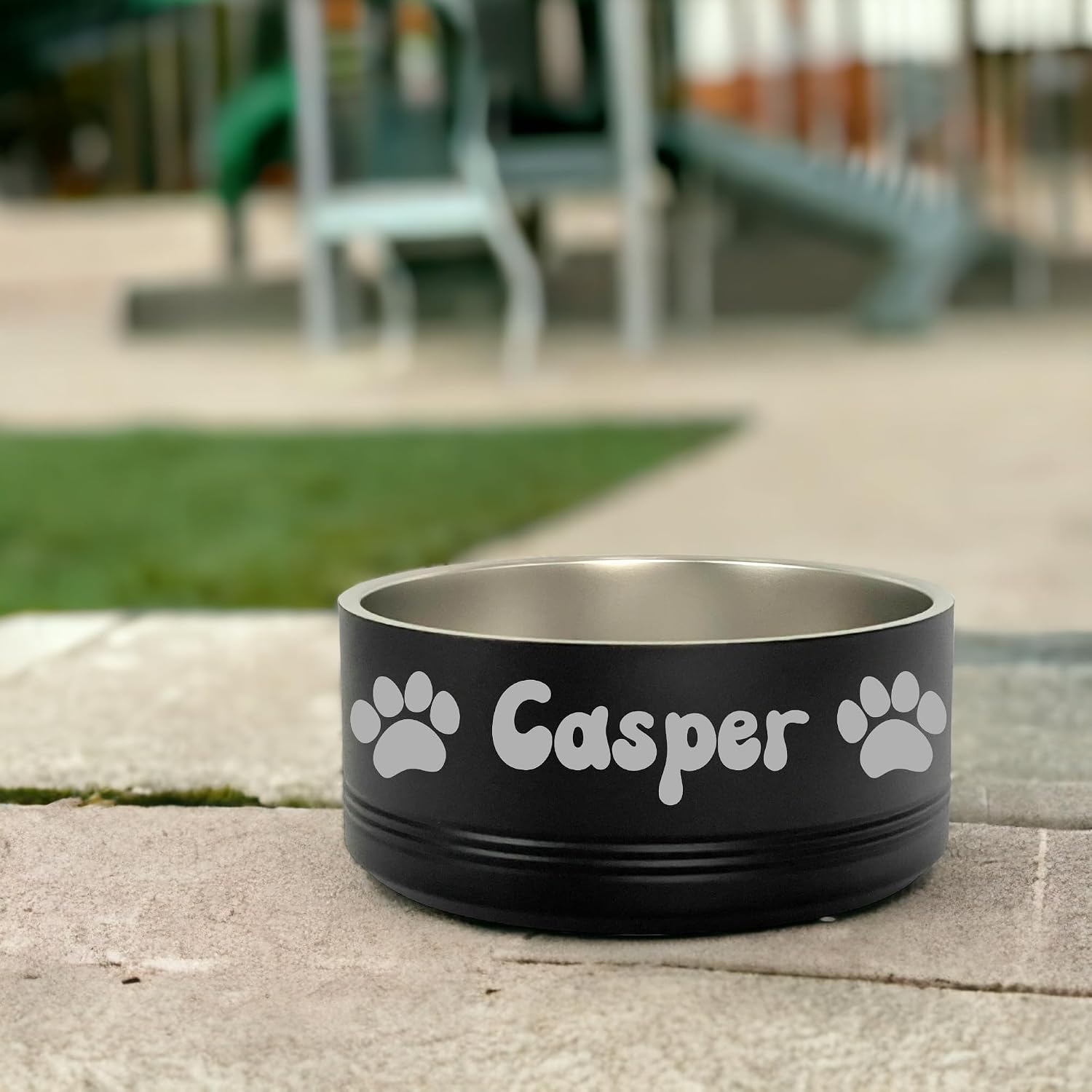 Customized Stainless Steel Dog Bowl, Laser Engraved Designs on Double Wall, Heavy Non-Insulated Bowls for Dogs, Cats and Other Pets (64oz, Black)