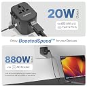 Ambrane Universal Travel Adapter,4 in 1 Fast Charging; 1 Type C (20W),2 USB (20W) & 1 AC Socket (880W) with 3 Removable Pins for EU,UK and USA/AUS and Other Countries for Modern Travel (ATA-01),Black gallery image