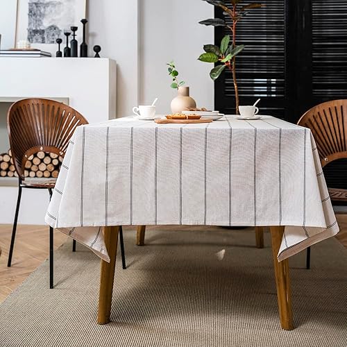 Miniatura 1 de ArtBud Mantel de lino de algodón y lino a rayas, suave y lavable, para fiestas, café, cocina, decoración de color blanco y negro, cuadrado, 55 x 55