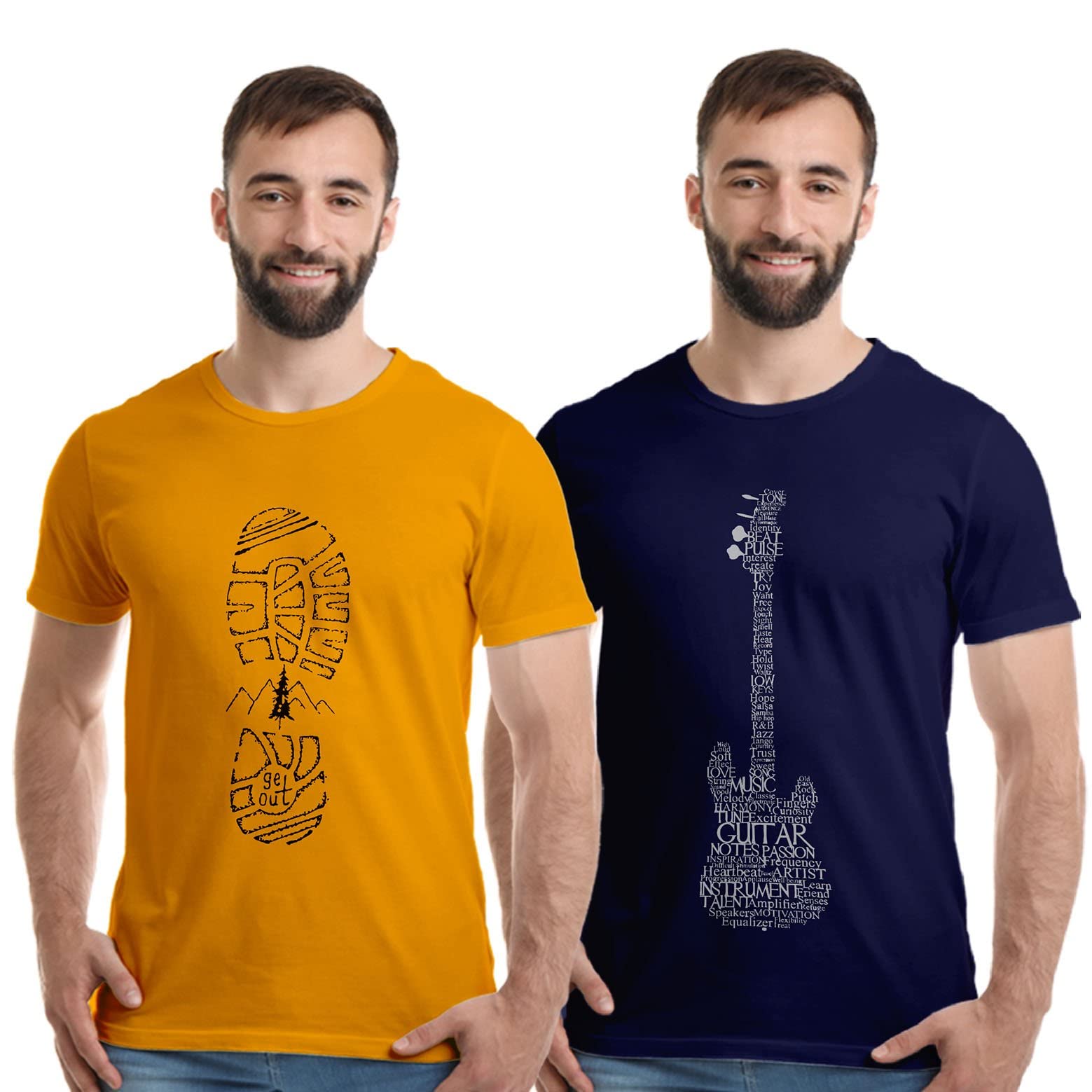 Boodbuck Printed Cotton T-Shirt for Men Combo Pack of 2