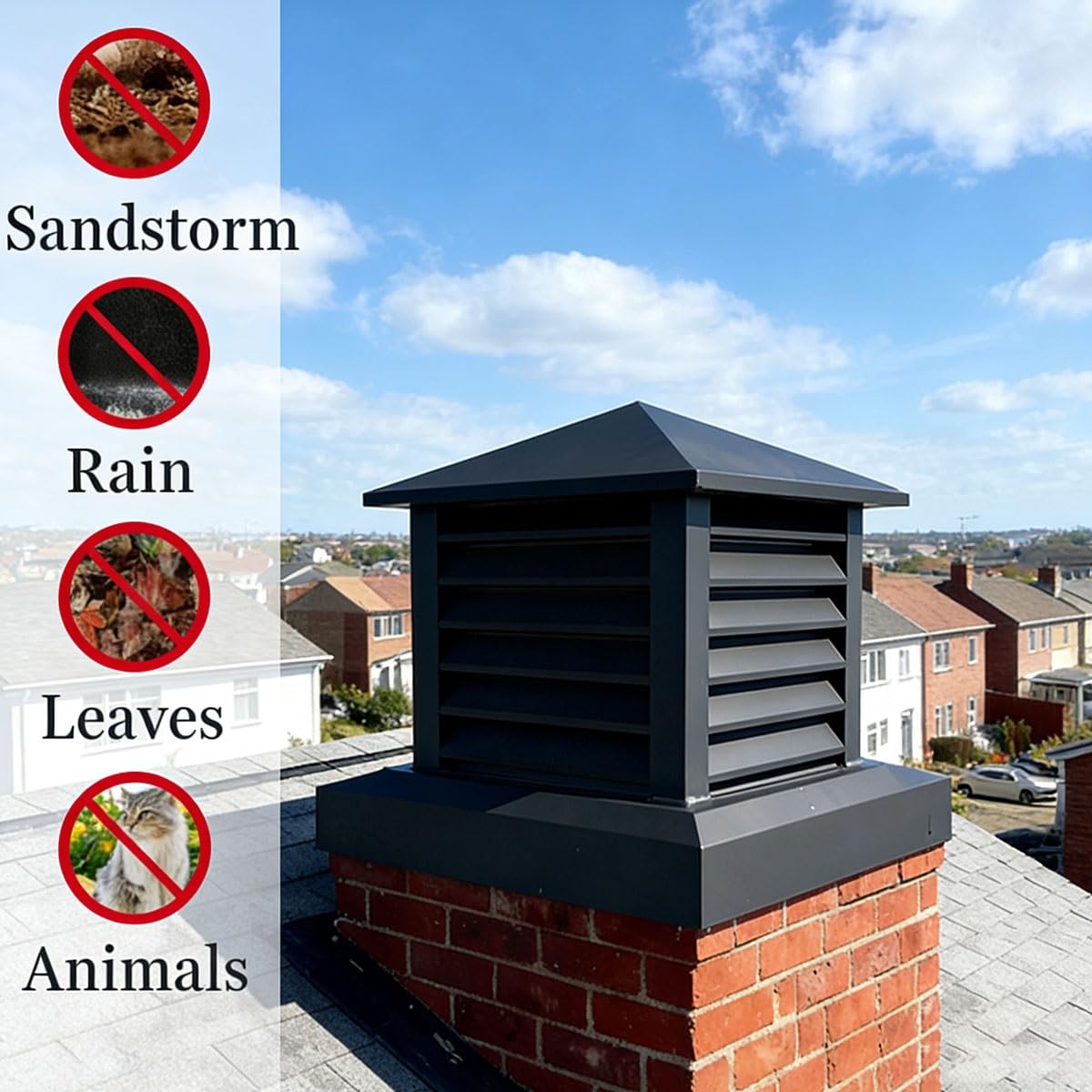 Villa sombrerete de Chimenea Aleación de Aluminio Cuadrado Drain Cubierta 10 12 14in Tapas de ventilación de Techo Lluvia Louver Sombrerete Ajuste Exist Clay conducto Tile Tamaños, Insulati
