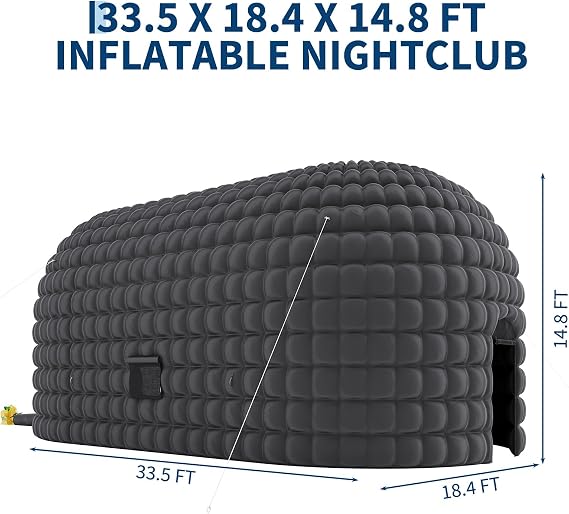 GarveeLife Inflatable Nightclub 33.5x18.4x14.8 Ft, Portable Blow Up Night Club Tent with Roll Up Door & 3 Windows, Inflatable Party Tent for Adults Birthday Backyard Wedding Rental, Black