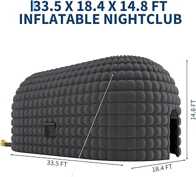 GarveeLife Inflatable Nightclub 33.5x18.4x14.8 Ft, Portable Blow Up Night Club Tent with Roll Up Door & 3 Windows, Inflatable Party Tent for Adults Birthday Backyard Wedding Rental, Black
