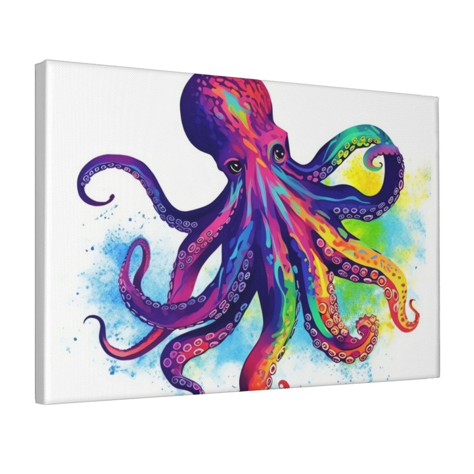 Framed Wall Art for Living Room Art Work, Colorful Octopus Picture Prints Modern Office Wall Paintings Poster Aesthetic Wall Decorations for Home Decor Ready To Hang 8"x12"