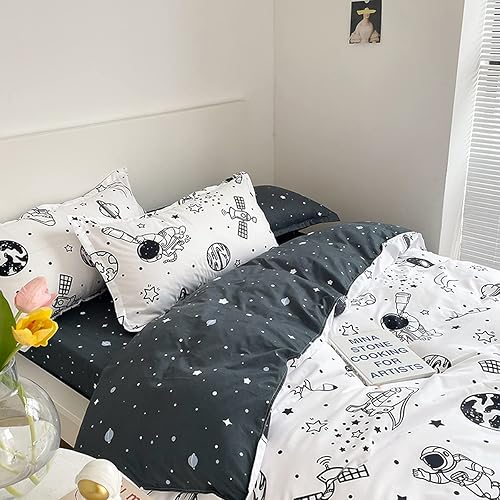 Miniatura 3 de Juego de ropa de cama tamaño individual, diseño de astronauta, diseño de galaxia, astronauta, reversible, universo, estrellas, funda de edredón para