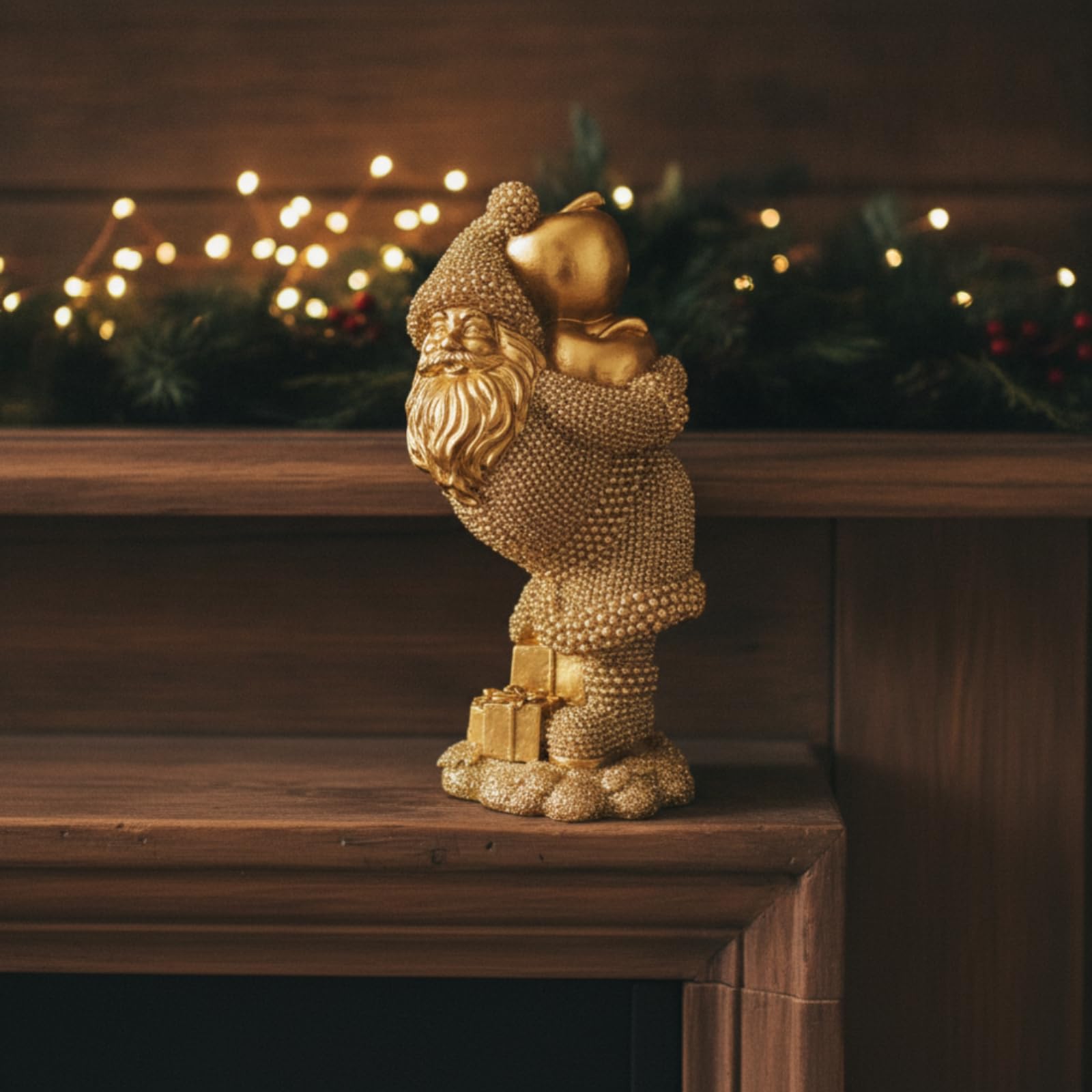 Weihnachtsmann Figur Resin Weihnachtsornament Weihnachtsskulptur Tischfigur mit Detailreicher Kleidung Und Weichem Basissockel Synthetisches Harz für, Color to 1