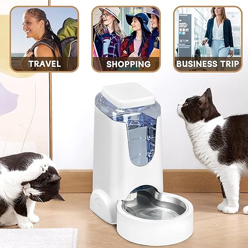 Miniatura 7 de Comedero automático para gatos y dispensador de agua con cuenco de acero inoxidable para perros, alimentador de alimentos por gravedad y bebedero
