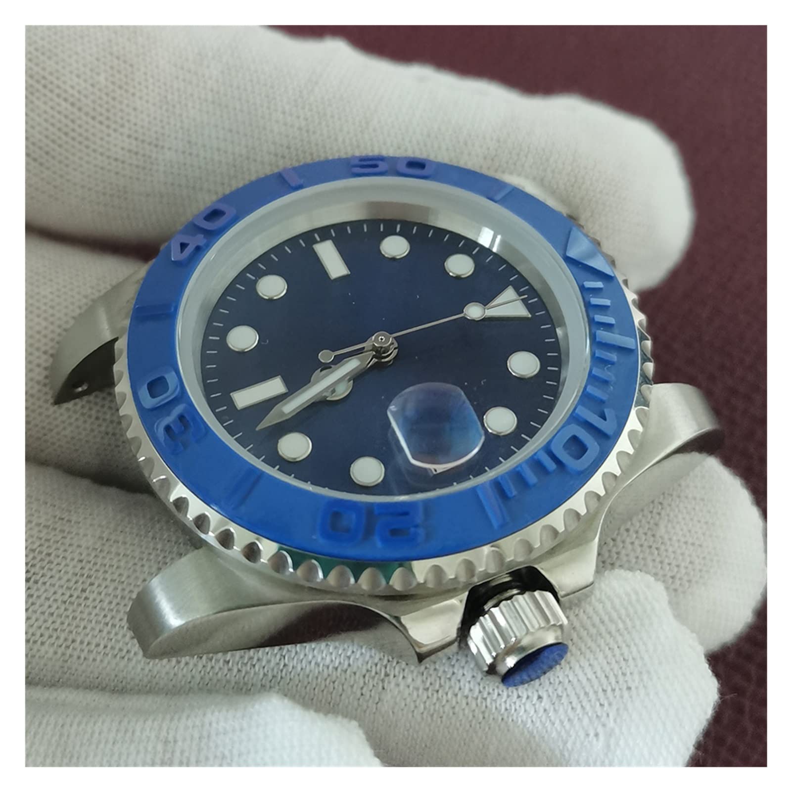 SUB Zegarek z automatycznym mechanizmem 40 mm obudowa ze stali nierdzewnej akcesoria do modyfikacji dla mężczyzn niebieska tarcza świecący wskaźnik ceramiczna ramka etui na zegarek okulary (8