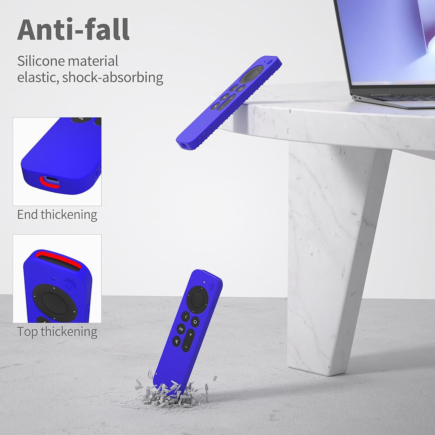 Hi Color Silicone Cover Compatible with Apple TV Siri Remote 3rd 2023 Shockproof Protective Case for Apple TV 4K 2nd 2021 Remote Sleeve with Lanyard(Blue) image 4