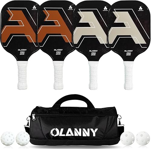 Miniatura 1 de OLANNY Juego de paletas de pickleball de grafito, raquetas de primera calidad, cara de fibra y polímero de núcleo de panal de abeja, incluye paletas
