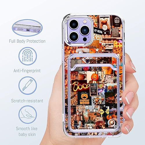 Miniatura 4 de Funda estética para iPhone 14 Pro Max con tarjetero, diseño de calabaza retro, diseño moderno y moderno, funda de regalo de TPU suave para iPhone 14
