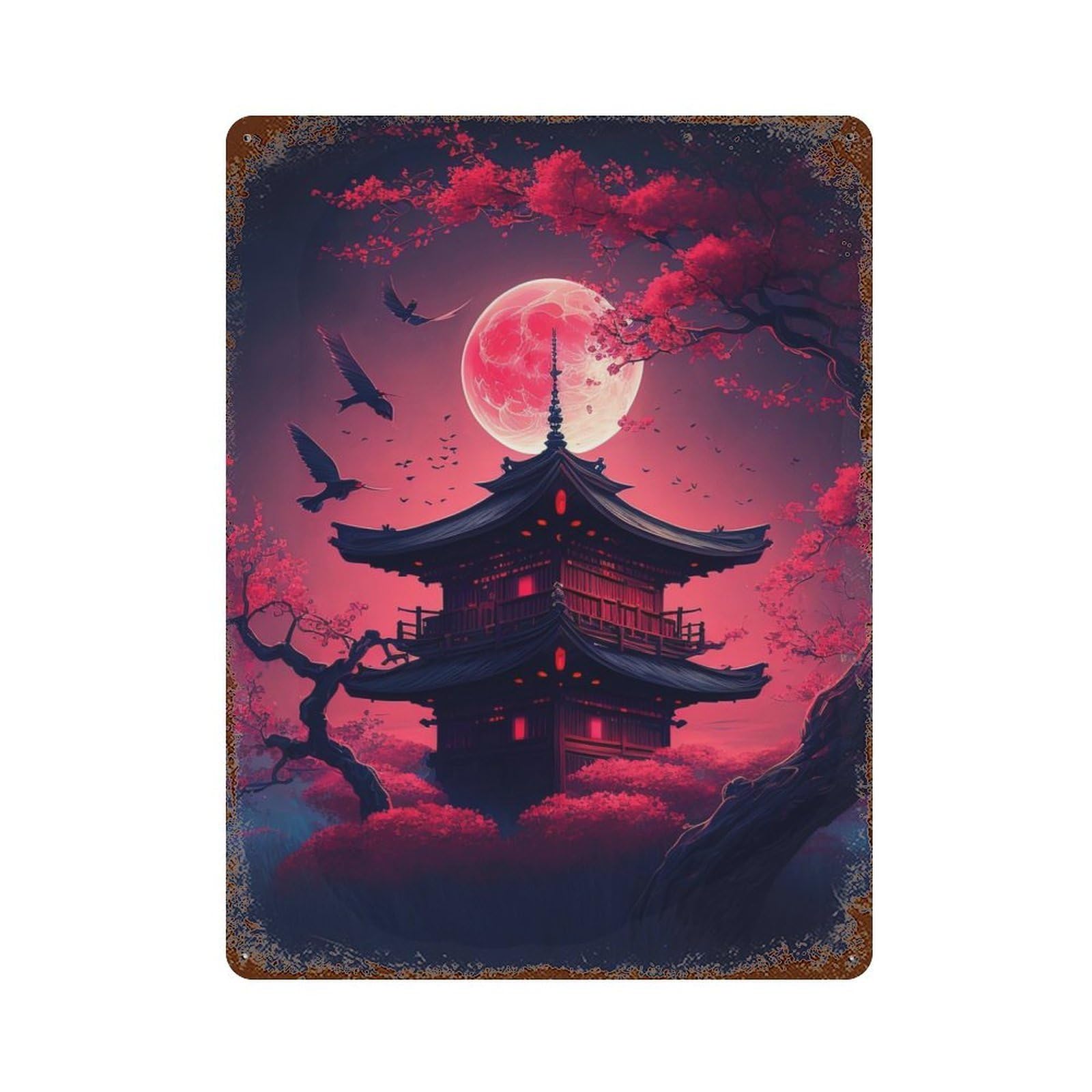Japan Landscape Decorative Tin Sign 15.7"x11.8", Farmhouse Wall Decor for Living Room, Hallway And Home Decor