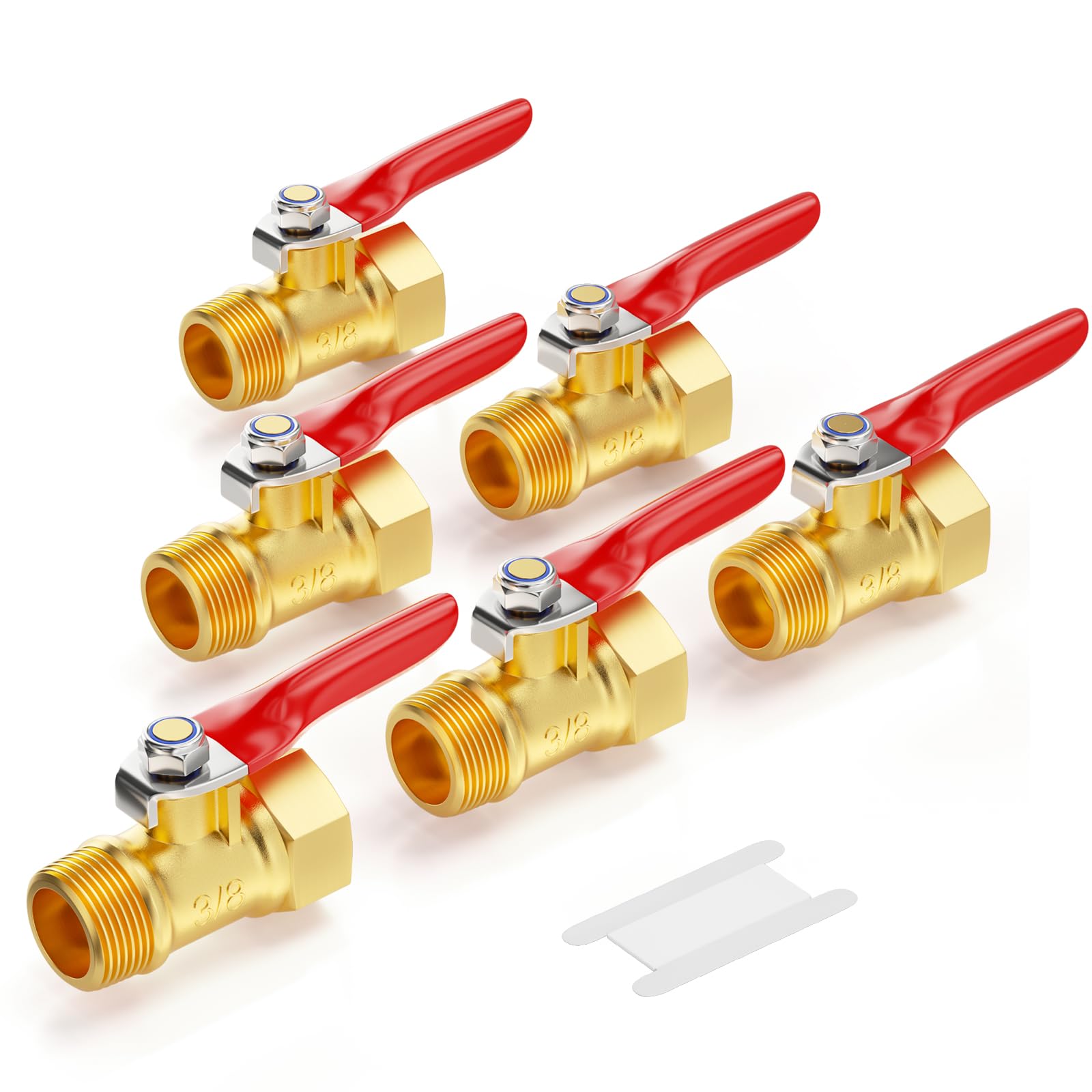 GASHER 6PCS 3/8 Inch Brass Mini Ball Valve, Shut Off Valve, 3/8 Inch Male x Female NPT Thread Pipe Fitting