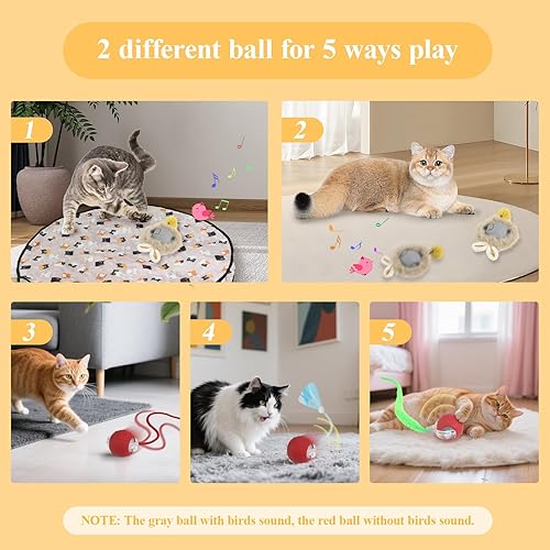 Miniatura 2 de Juguetes interactivos para gatos para interiores, bolas de gato automáticas para esconderse en bolsa, con 2 bolas, 3 colas, alfombra de juego de 5
