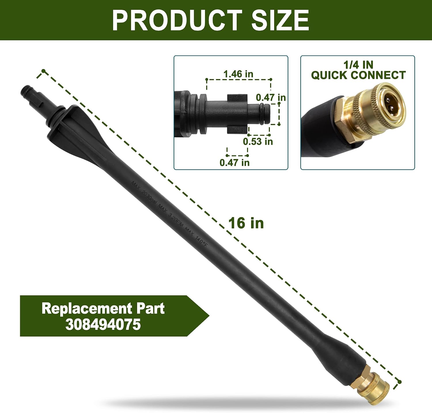 Pressure Washer Replacement Spray Wand # 308494075, Compatible with Ryobi RY14122, RY141600, RY141612,BM80721SB, PS141913, PS141955