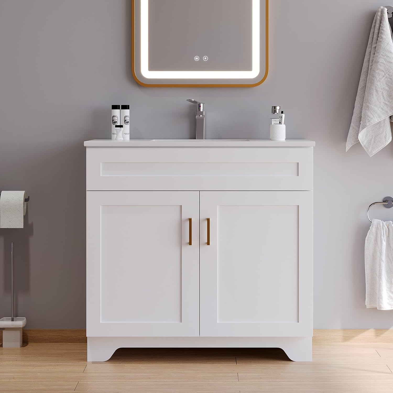 Bathroom Vanity, 36 Inch Bathroom Vanity with Sink, Freestanding Vanity with Sink and 2 Soft Closing Doors, Modern Bathroom Sink Cabinet (Paint, White, 36")