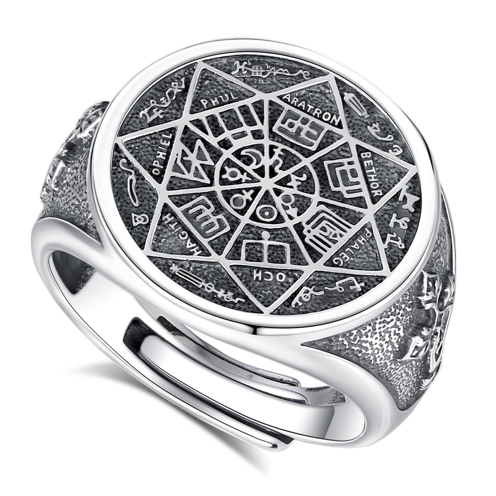 EUDORA Anillo de plata de ley 925 de San Benito o Virgen María para mujeres y hombres, anillo vintage de cruz Ankh, amuleto de San Benito, anillos ajustables, regalos para mujeres, hombres, padre y