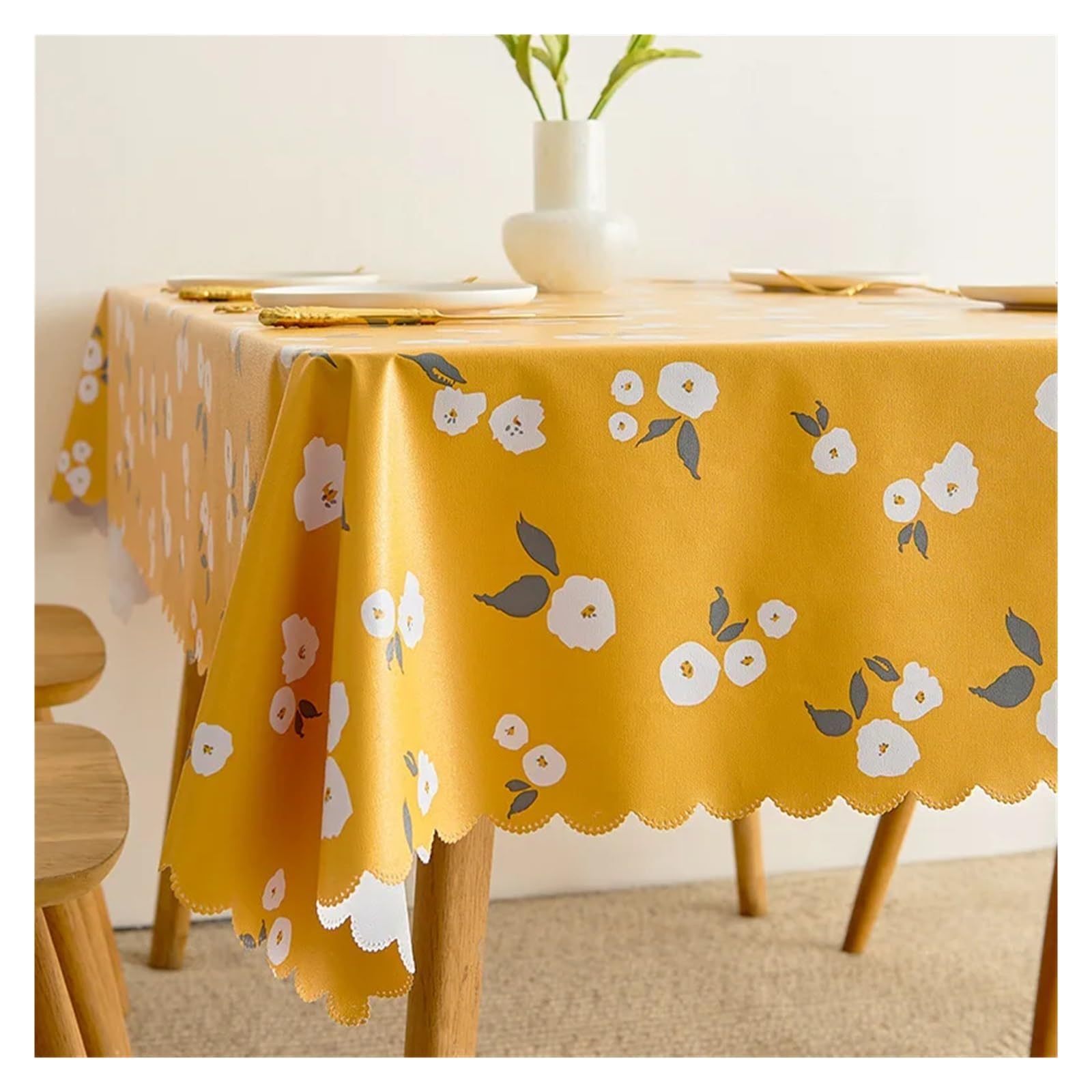 Mzsklw Gardenia Pattern Waterproof Tablecloth Pvc Square Tablecloth Rectangle Waterproof Table Cloth Tabletop Cover Oil Proof Wipeable Covers(,60X90cm)