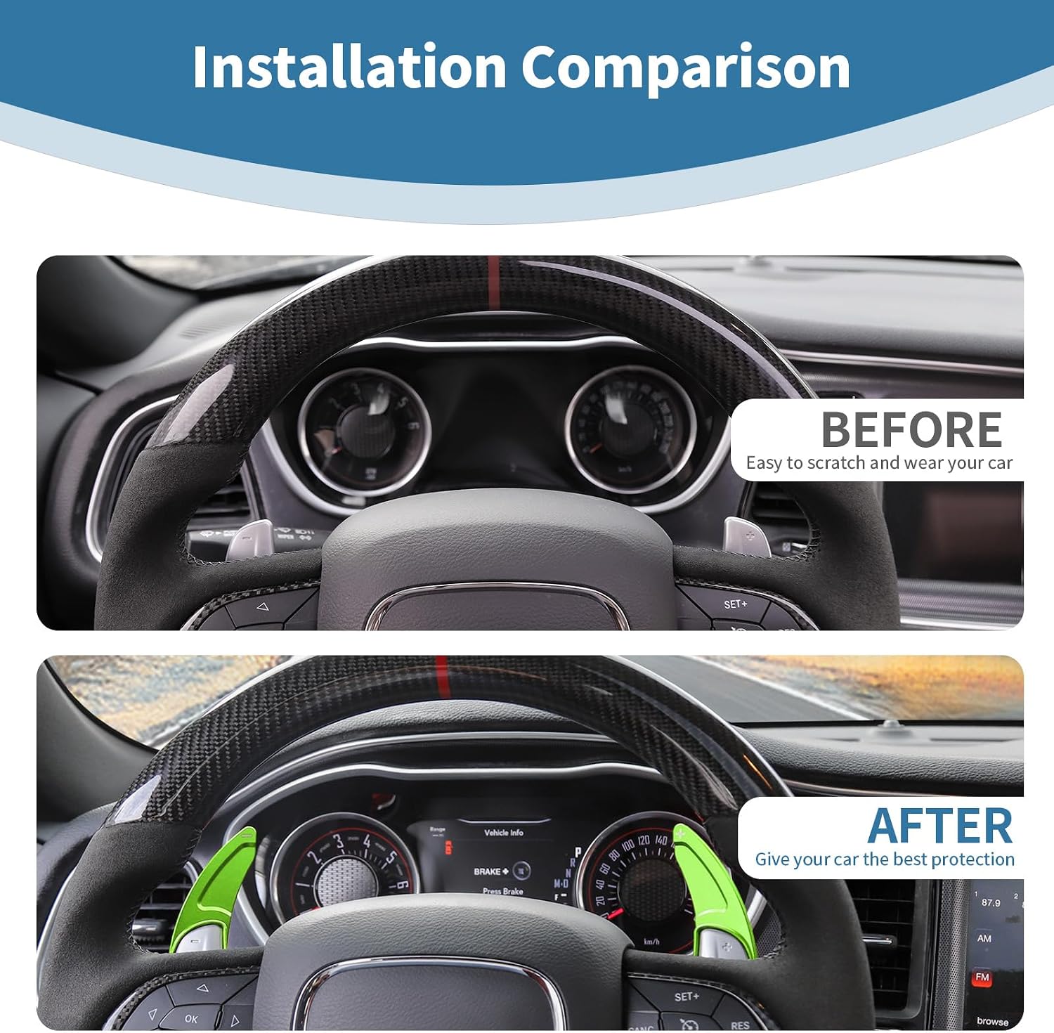 for Charger Paddle Shifter Extension Trim Cover Fit for Dodge Challenger Durango Charger 2015+ Green Interior Accessories Aluminum Alloy 2pcs