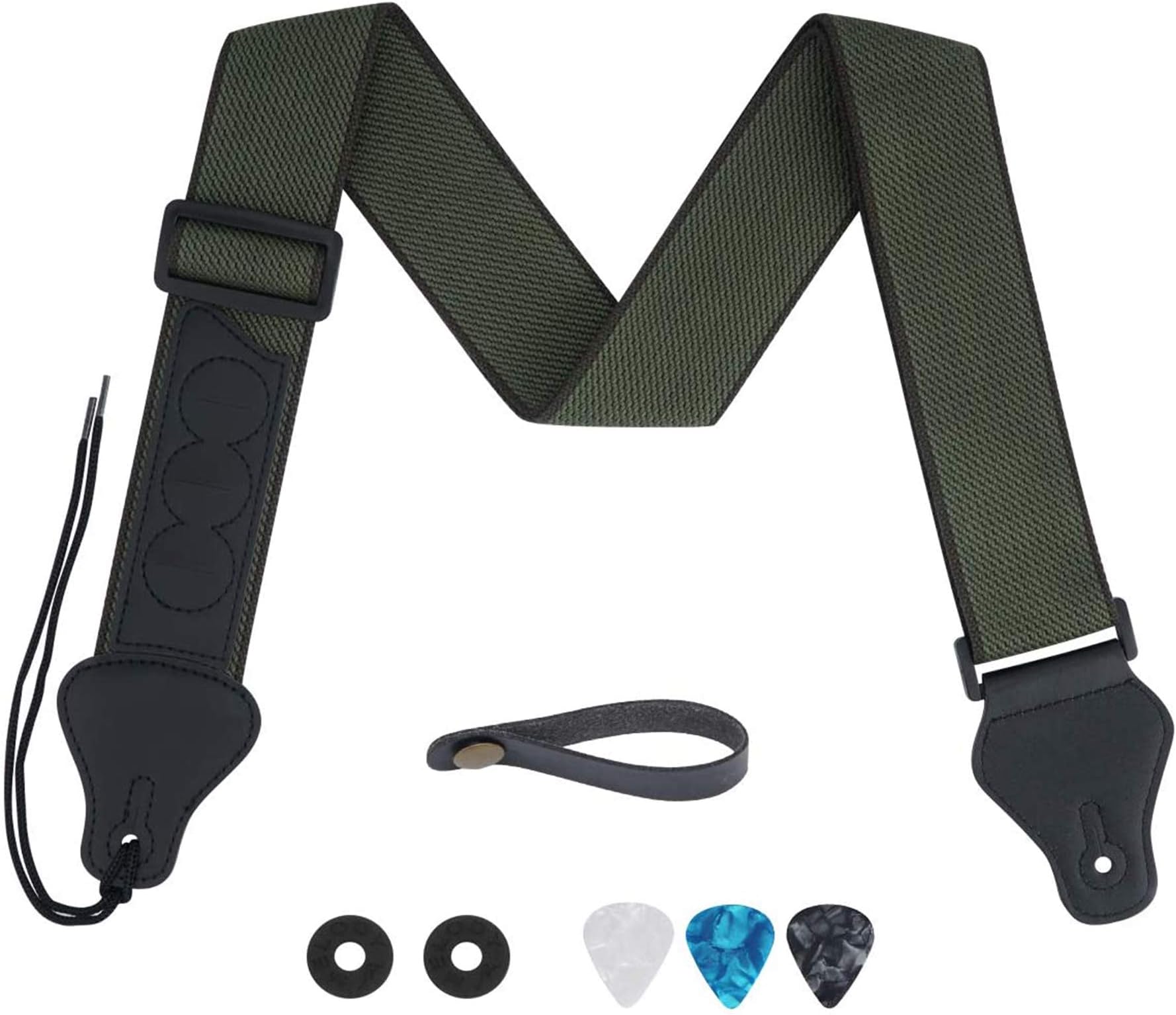 tifansoGuitar Strap, Soft Cotton Straps With 3 Pick Holders, Button Headstock Adaptor, 1 Pair Locks and 3 Picks Set For Electric/Acoustic Guitar(Army Green)