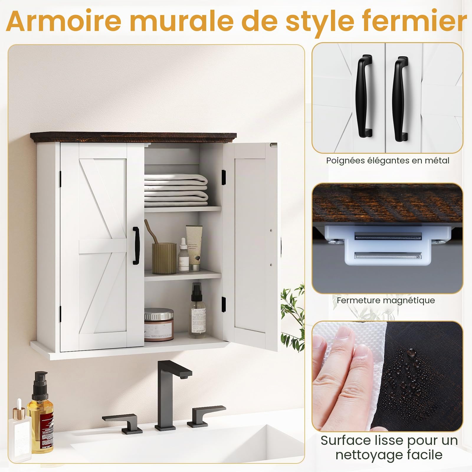 GIANTEX Armoire suspendue avec 2 portes et étagères réglables