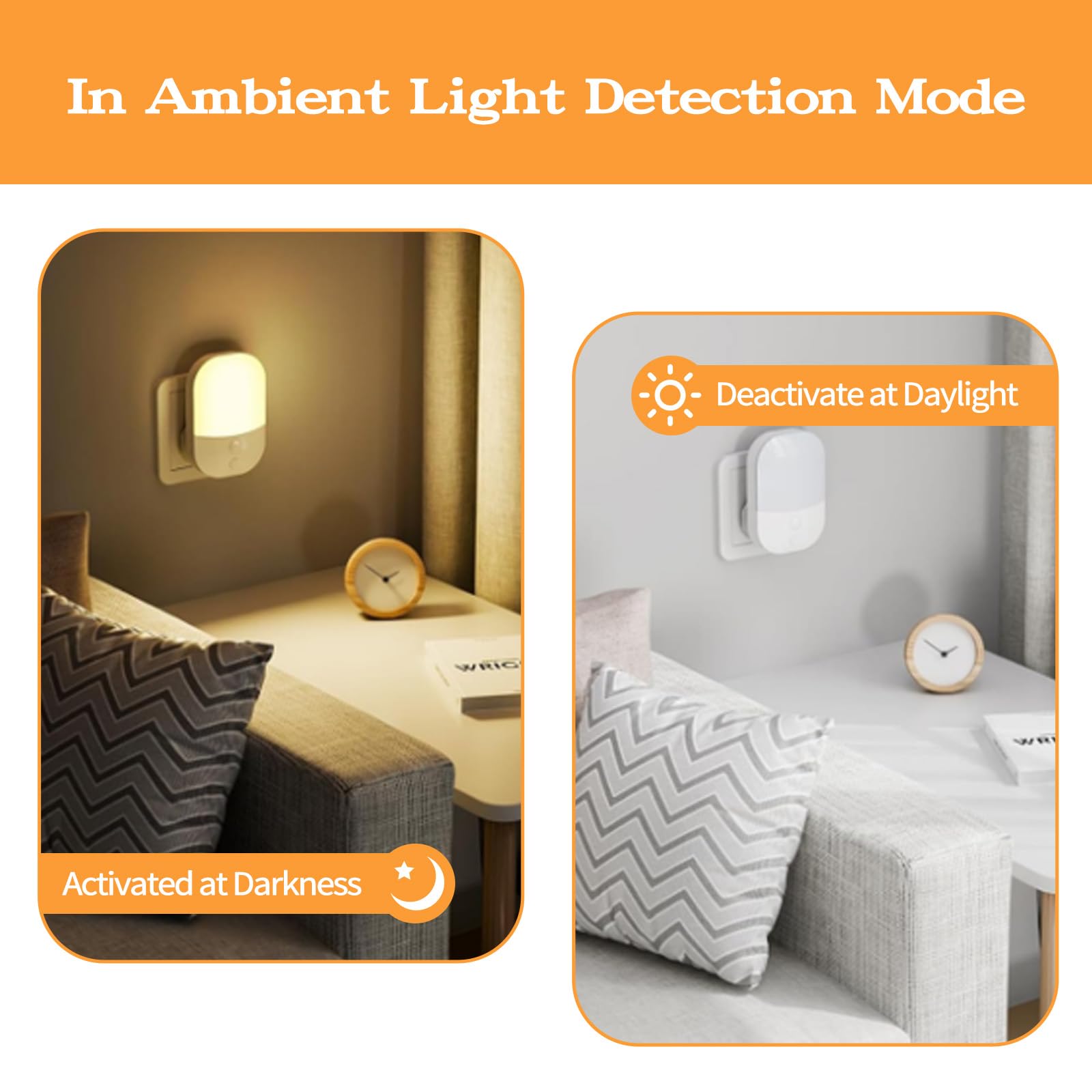 2 Pack Plug in Night Light with Dusk to Dawn Photocell Sensor, 3 Adjustable Brightness Levels, ON/Off/AUTO Modes - Image 4