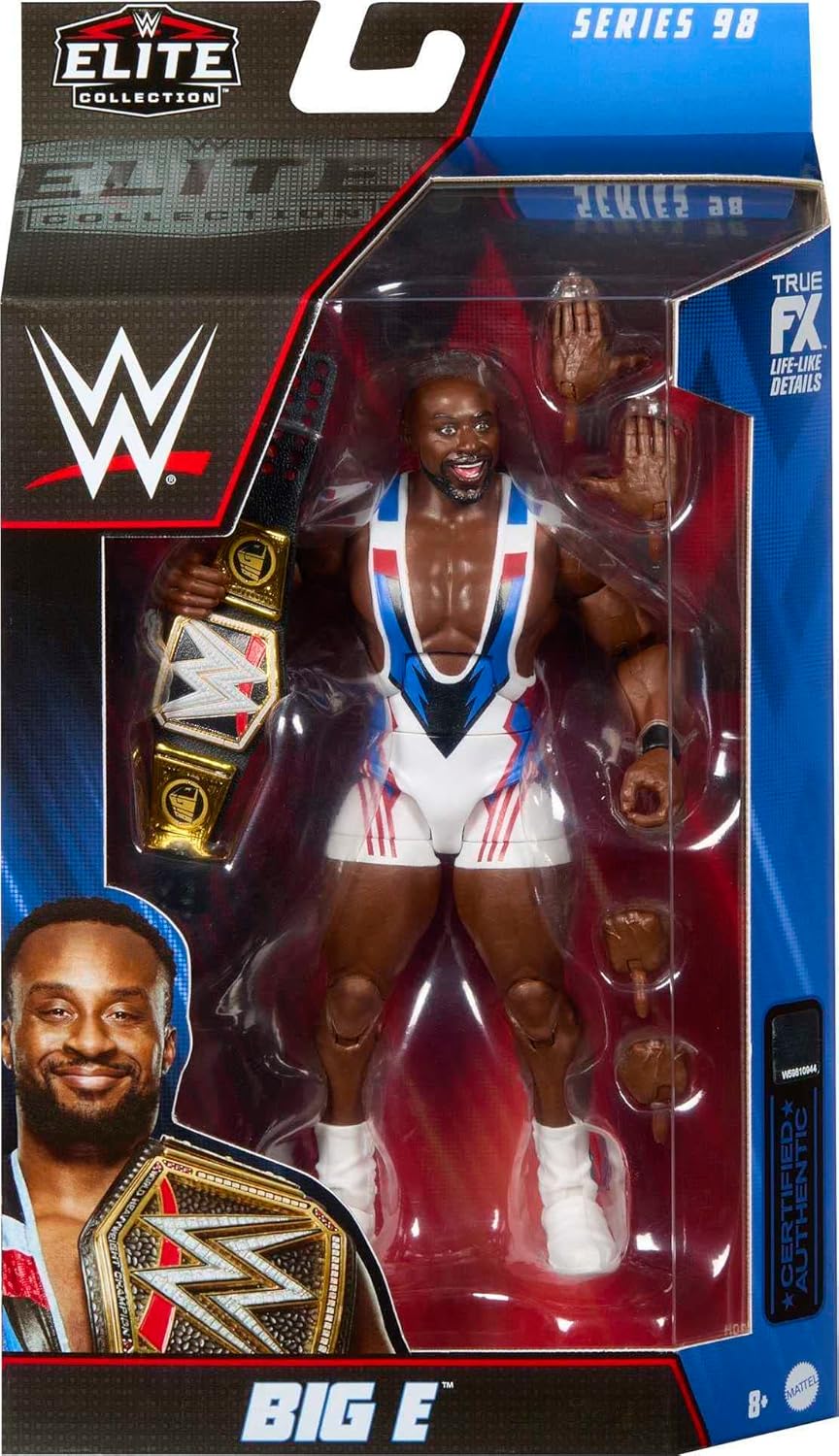 Mattel WWE Elite Collection Action Figure & Accessories, Series #98 Big E 6-inch Collectible with 25 Articulation Points & Swappable Hands