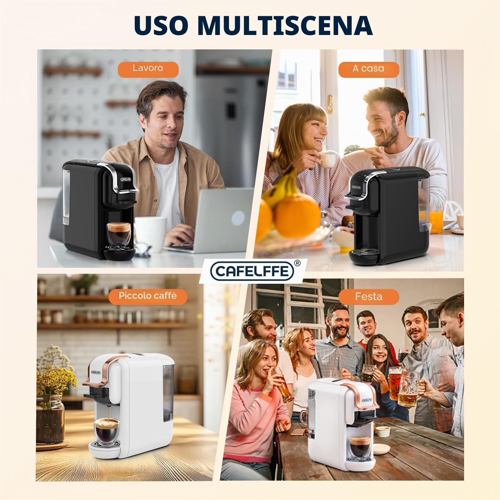 CAFELFFE MK-603 19 Bar 4-in-1 Macchina da caffè a capsule per porzioni singole, 1450 W & Macchina da espresso per infusione calda/fredda, compatibile con Nes Original/DG/44 mm ESE Pads & polvere di