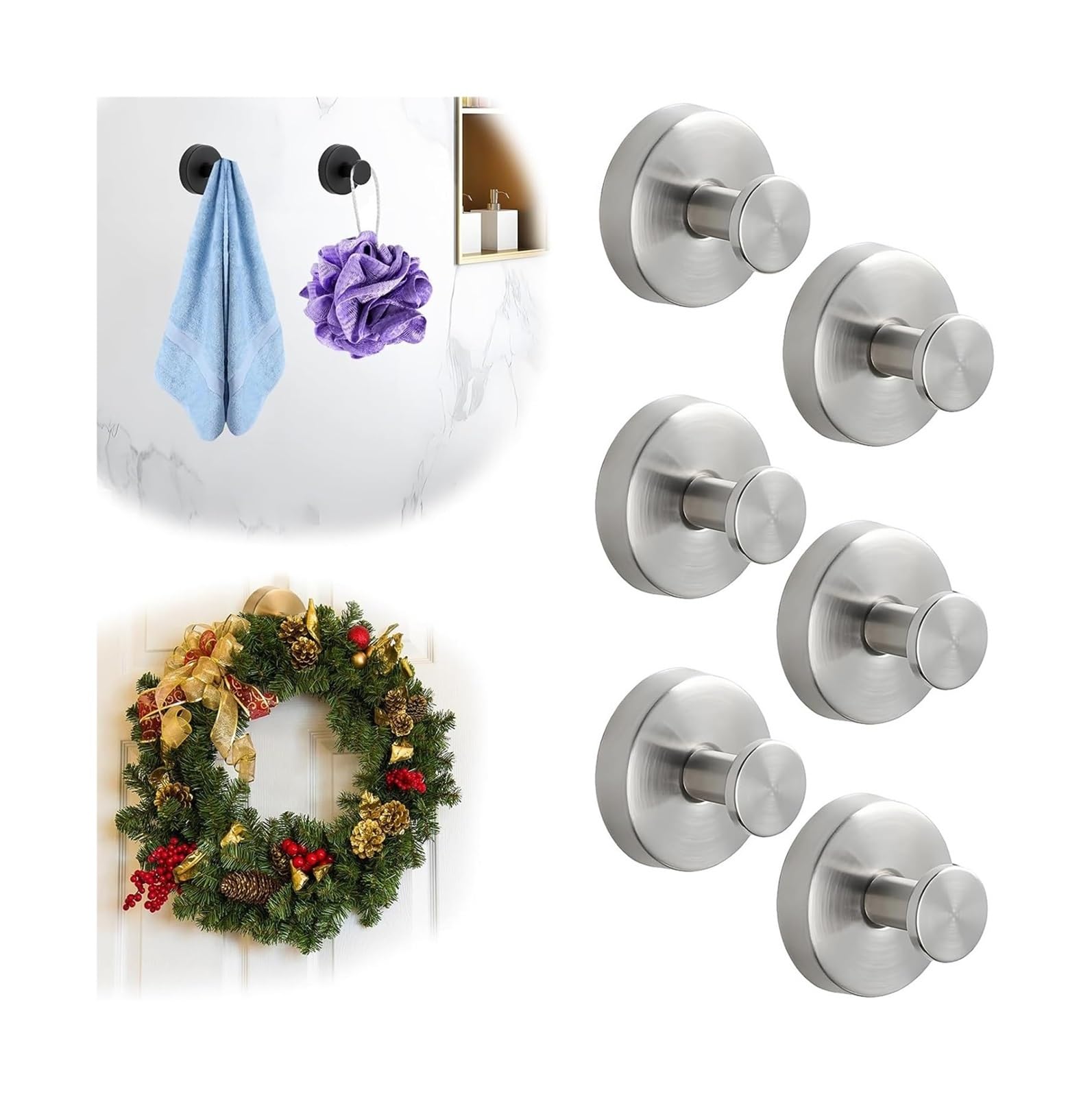 Opeximatun Silver Suction Cup Hooks 6 Pcs(Silver)