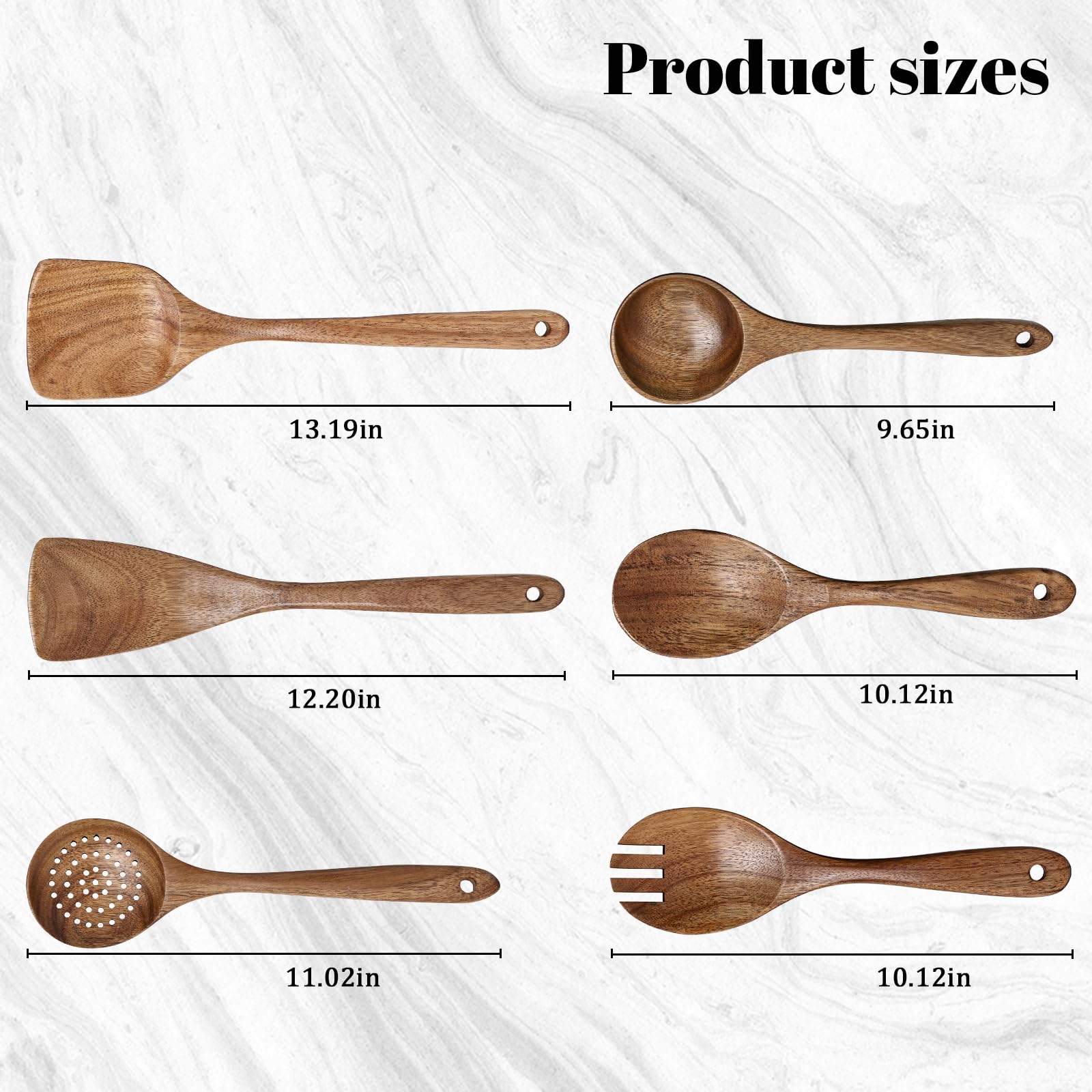 HAKSEN Holz-Kochutensilien, natürliches Akazienholz, Küchenutensilien, Holzspatel zum Servieren, Rühren, Kochen, Mischen, 10 Stück