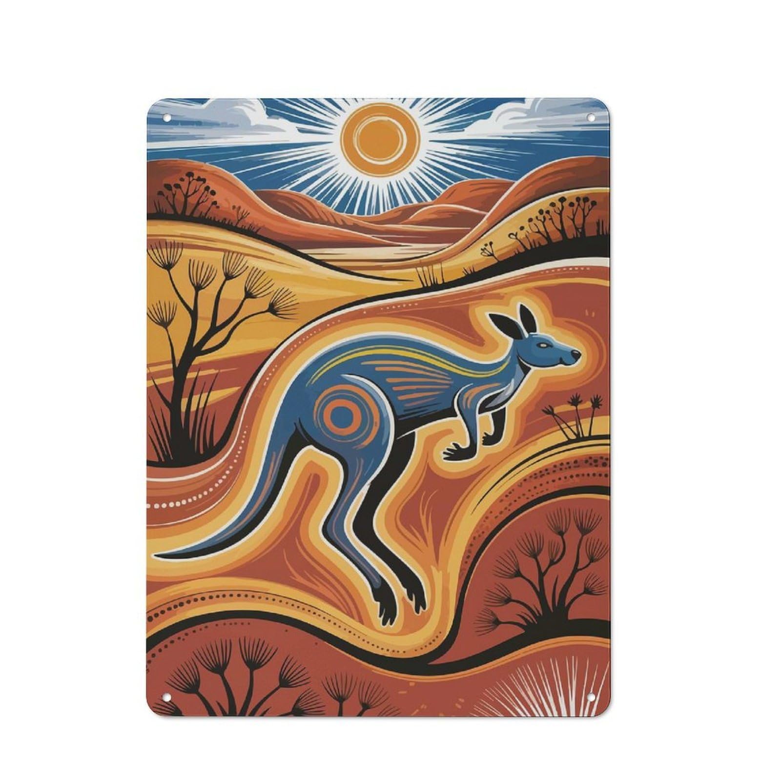 Junmoney Kangaroo In Australian Outback Illustration Tin Sign 40X30cm With For Living Room Wall, Rustic Decor, For Living Room Decor Lovers