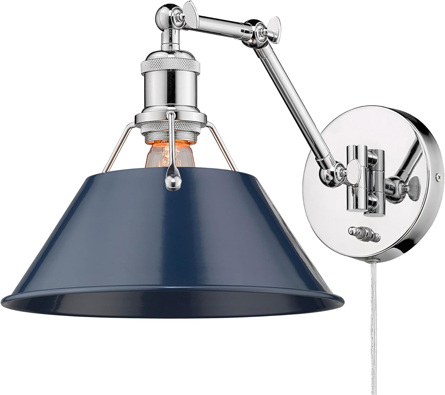 Golden Lighting Yep Orwell 1-Light Swing Arm Wall Lamp in Chrome and Navy Blue Shade