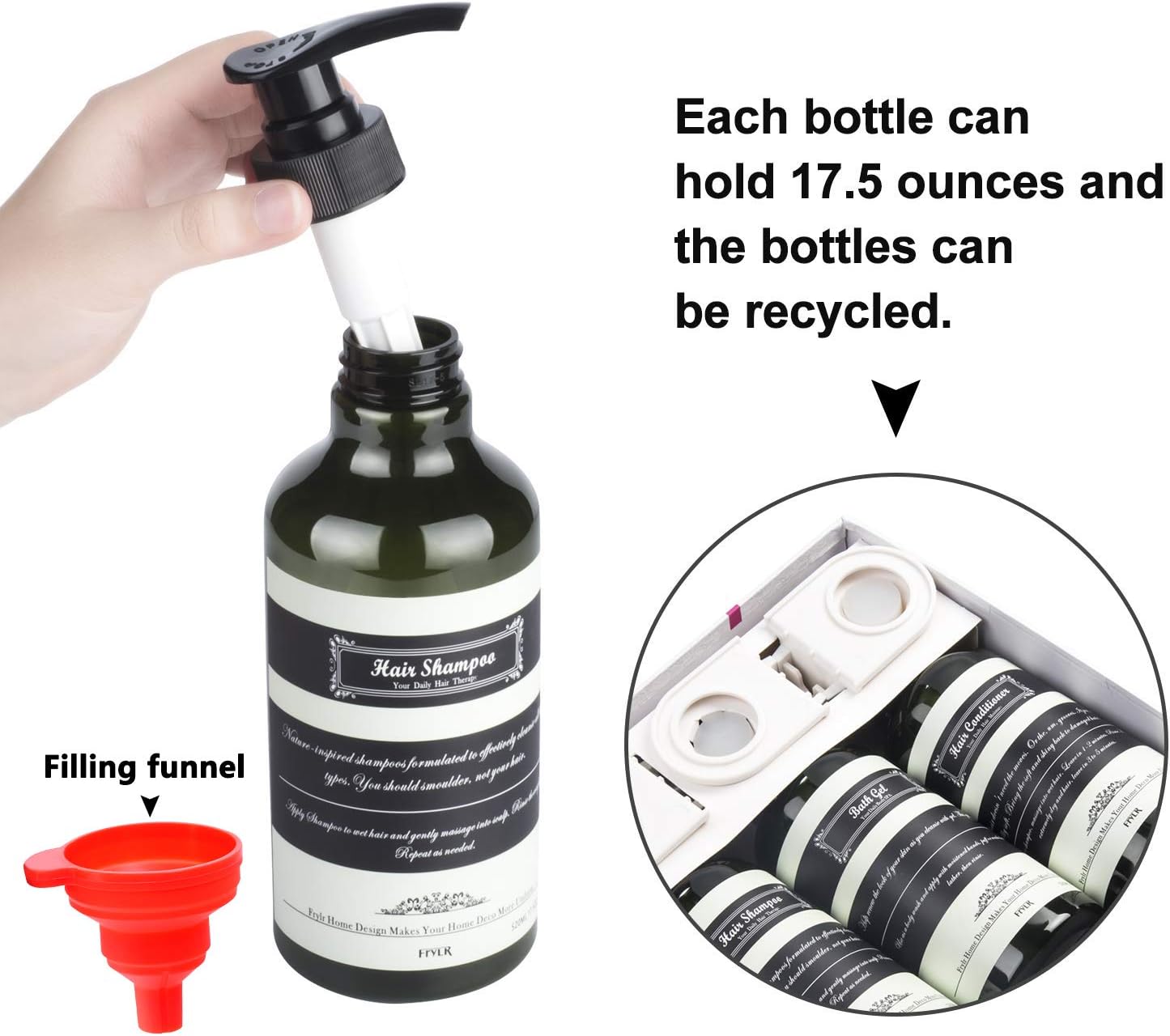 Frylr Wall-Mounted Shower Dispenser 3 Chambers (17.5 Oz Each) No Drilling Bathroom Lotion Dispensers Self-Adhesive Plastic Pump Bottles Empty for Shampoo/Conditioner Filling Dark Green : Home & Kitchen