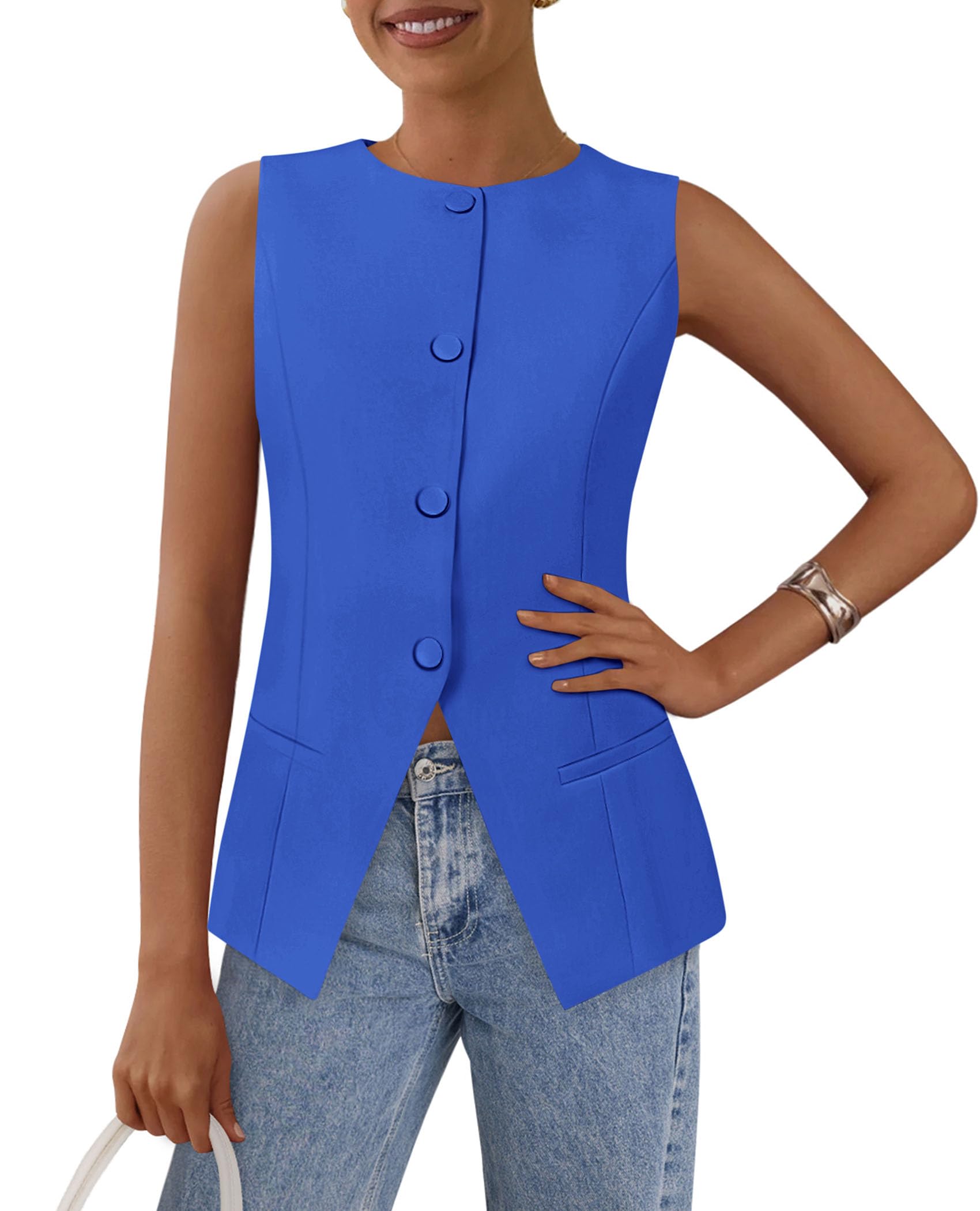 PRETTYGARDEN Women's Summer Suit Vest Tops 2026 Dressy Business Casual Sleeveless Button Down Trendy Fashion Blazer Waistcoat