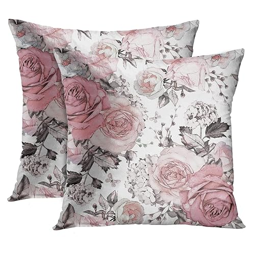 Golee Throw Pillow Cover Gray Abstract with Pink Flowers and