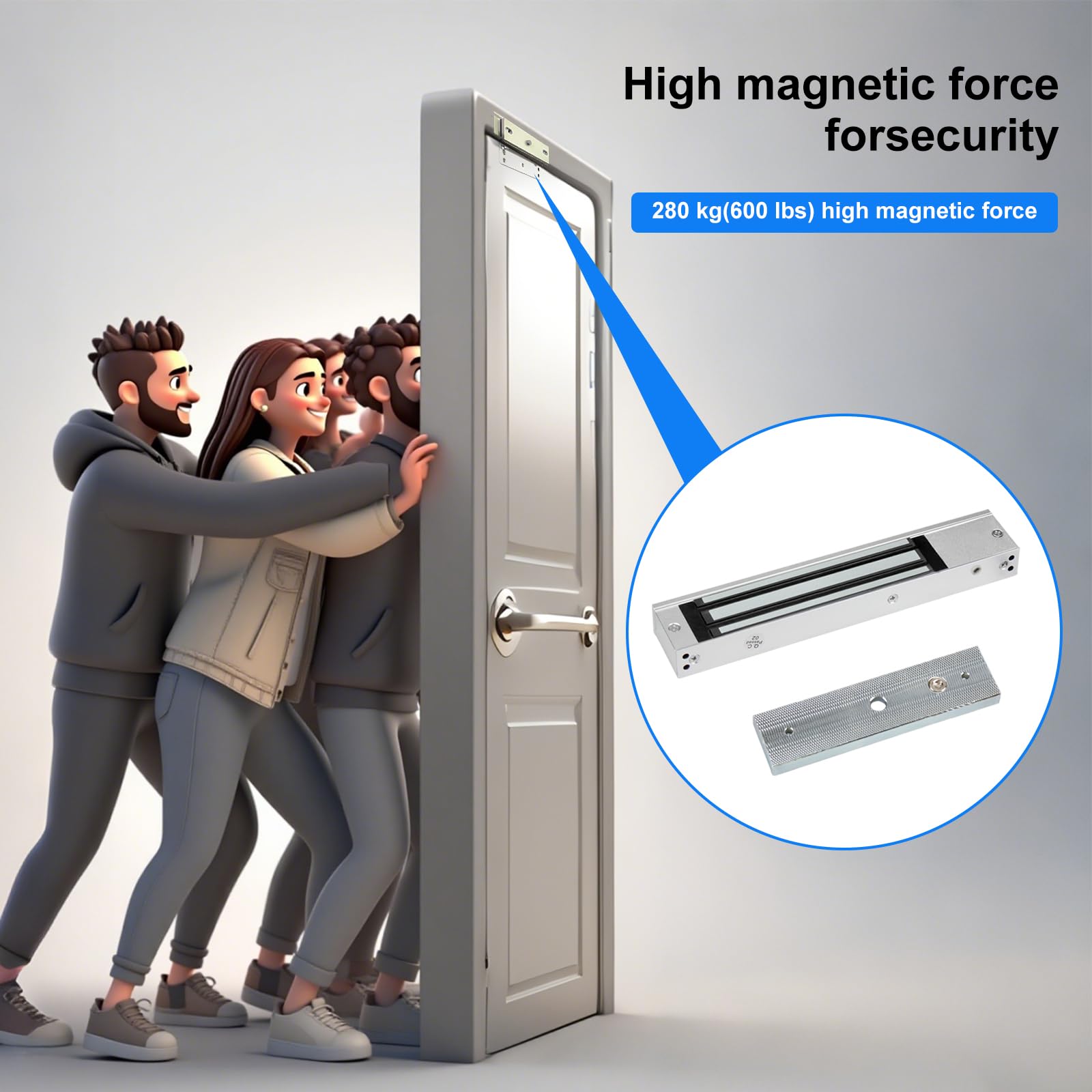 Serrure électromagnétique pour porte simple 280 kg Force de maintien 12 V NC pour système de contrôle d'accès Serrure magnétique à porte unique