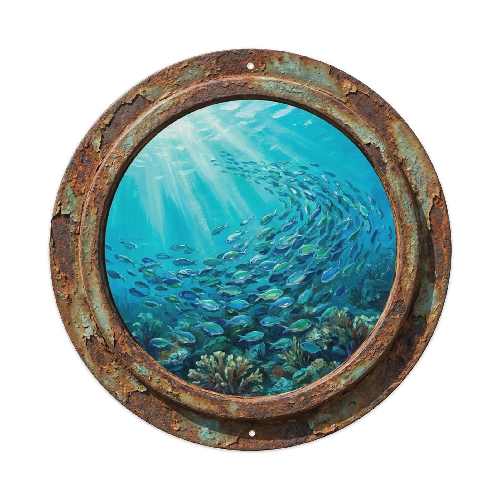 Vintage Porthole Chromis Cloud Ship Window Under Deep Metal Tin Sign