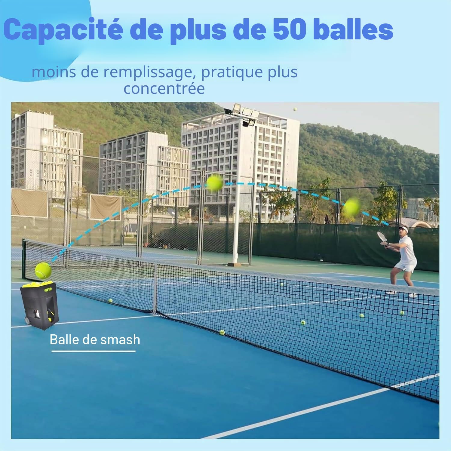 Lanceur de balles de Tennis Portable, Automatique et Intelligent, avec télécommande et Application, Angle réglable, capacité de 50 balles, pour débutants
