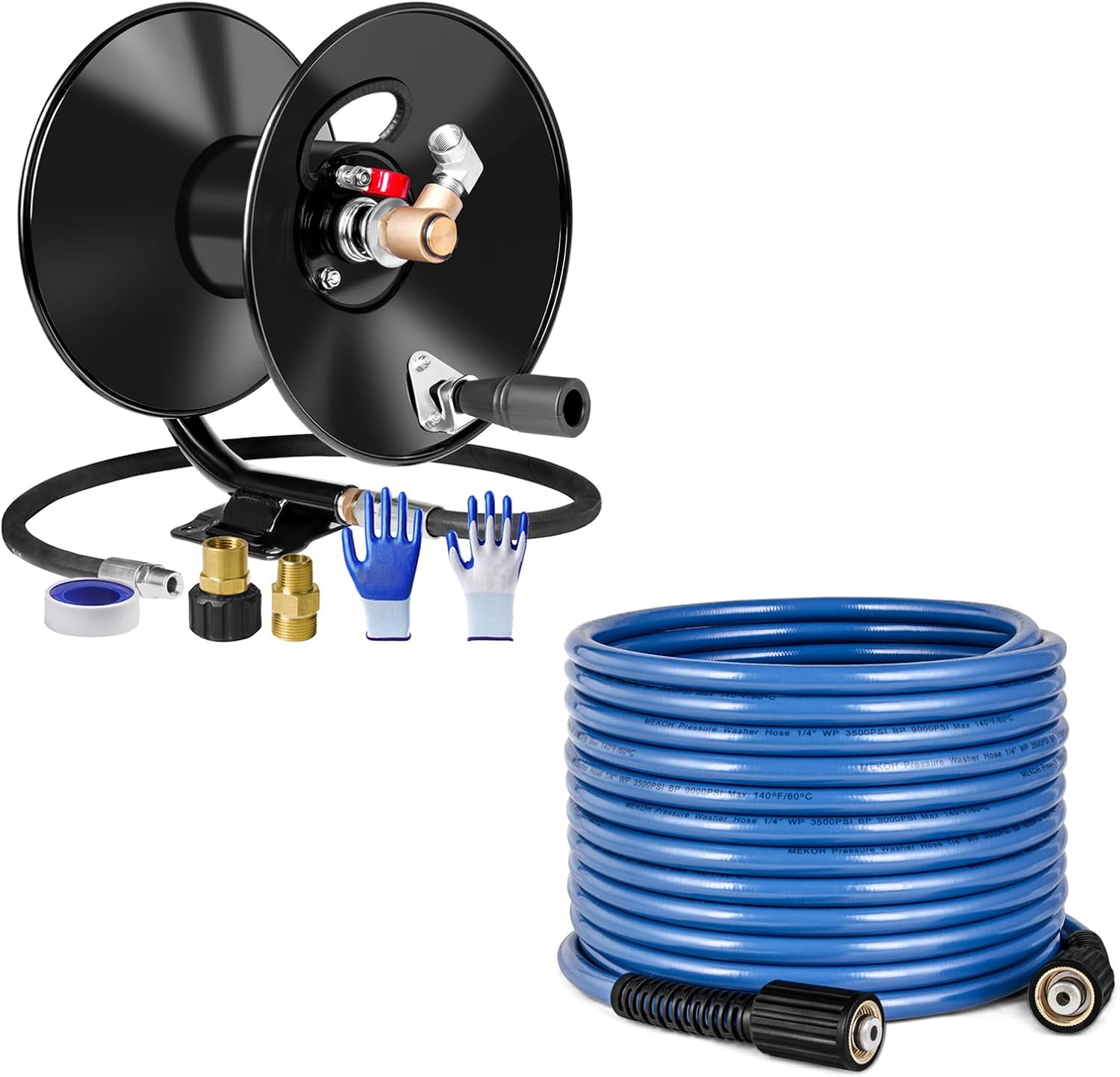 MEKOH Pressure Washer Hose Reel 50ft & 32ft Kink Resistant Pressure Washer Hose