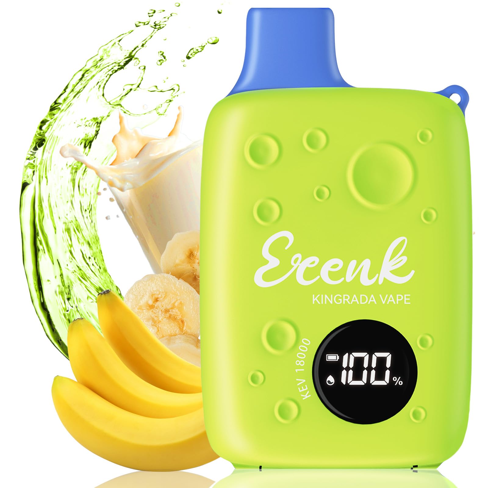 ECENK VAPE 電子タバコ 使い捨て VAPE 18,000回吸引可能 ベイプ シーシャ 10風味 爆煙 充電式 大容量 LEDディスプレイ搭載 持ち運び 水蒸気タバコ 禁煙サポート ニコチンなし 煙量調節可能 ストラップ付き (バナナ・ミルクセーキ)