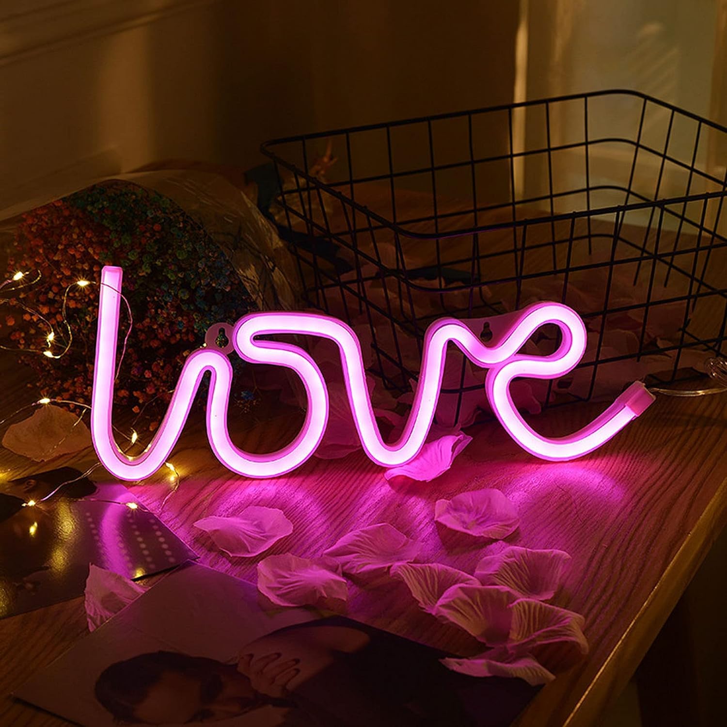KIJyfgTR LED Neon Sign LED Decorative Neon Night Sign - Love Word Neon Wall Decorative Lights with Hook Holes55*25cm