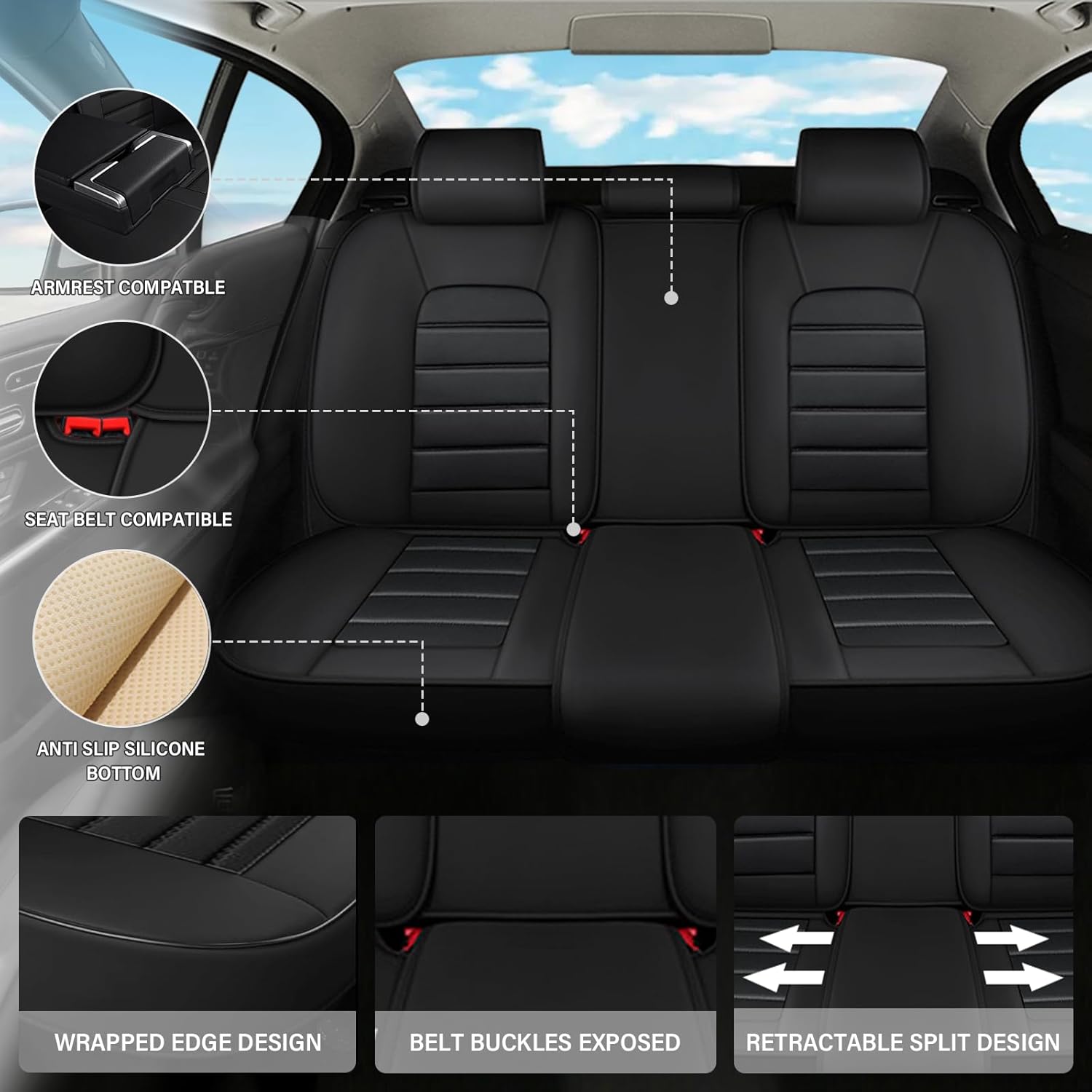 Car Seat Covers Fit for Toyota Yaris 2007-2020,Premium Waterproof Napa Leather Seat Cushion,Soft and Breathable Auto Vehicle Interior Covers,Standard(Full Set) Black