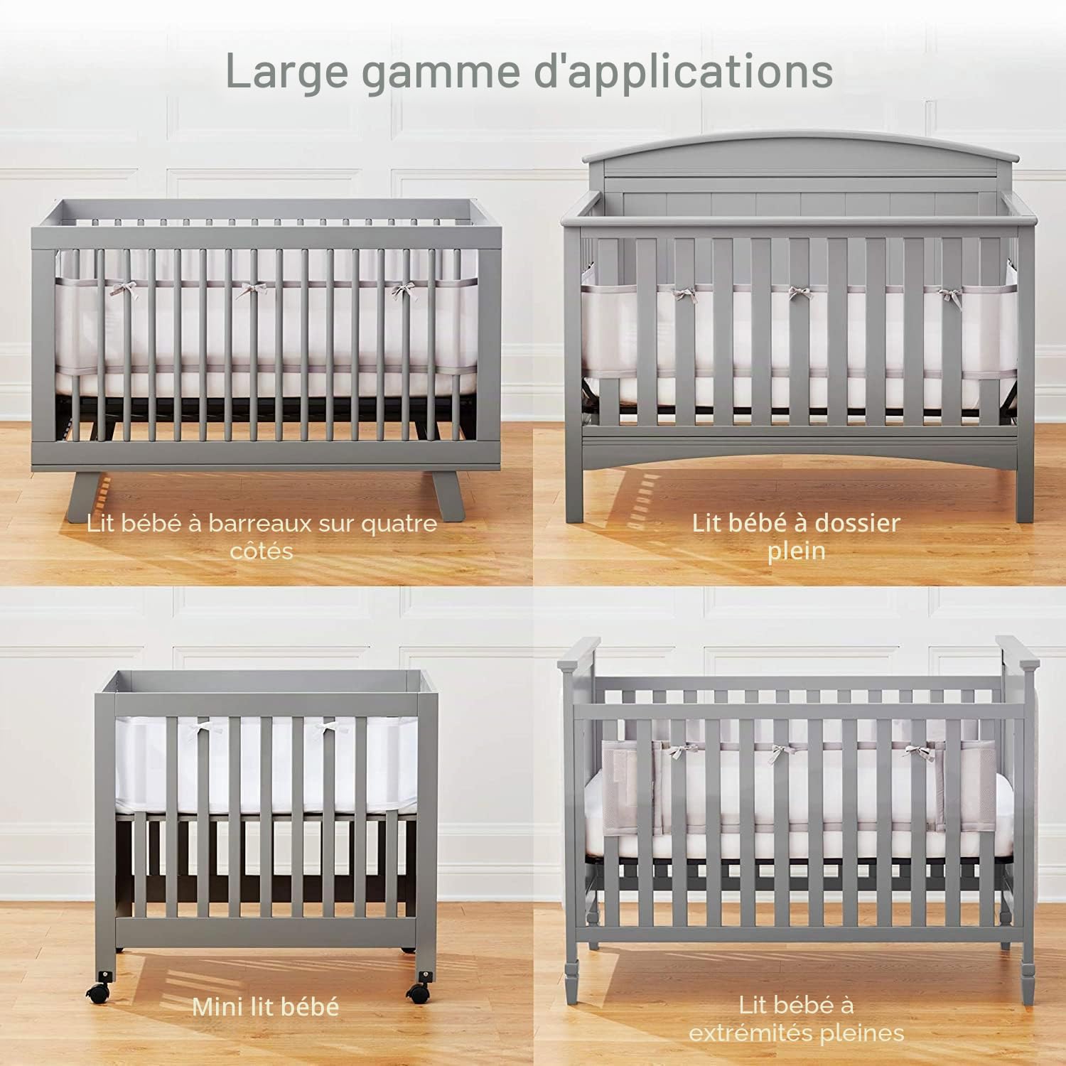 Tours de Lit Bébé,Tours de Lit en Maille Respirant,Contour de Lit Bébé Respirant,Doublure en Maille 4 Côtés,avec Circulation de l'air Doublure en Maille,pour Enfant Garçon Fille