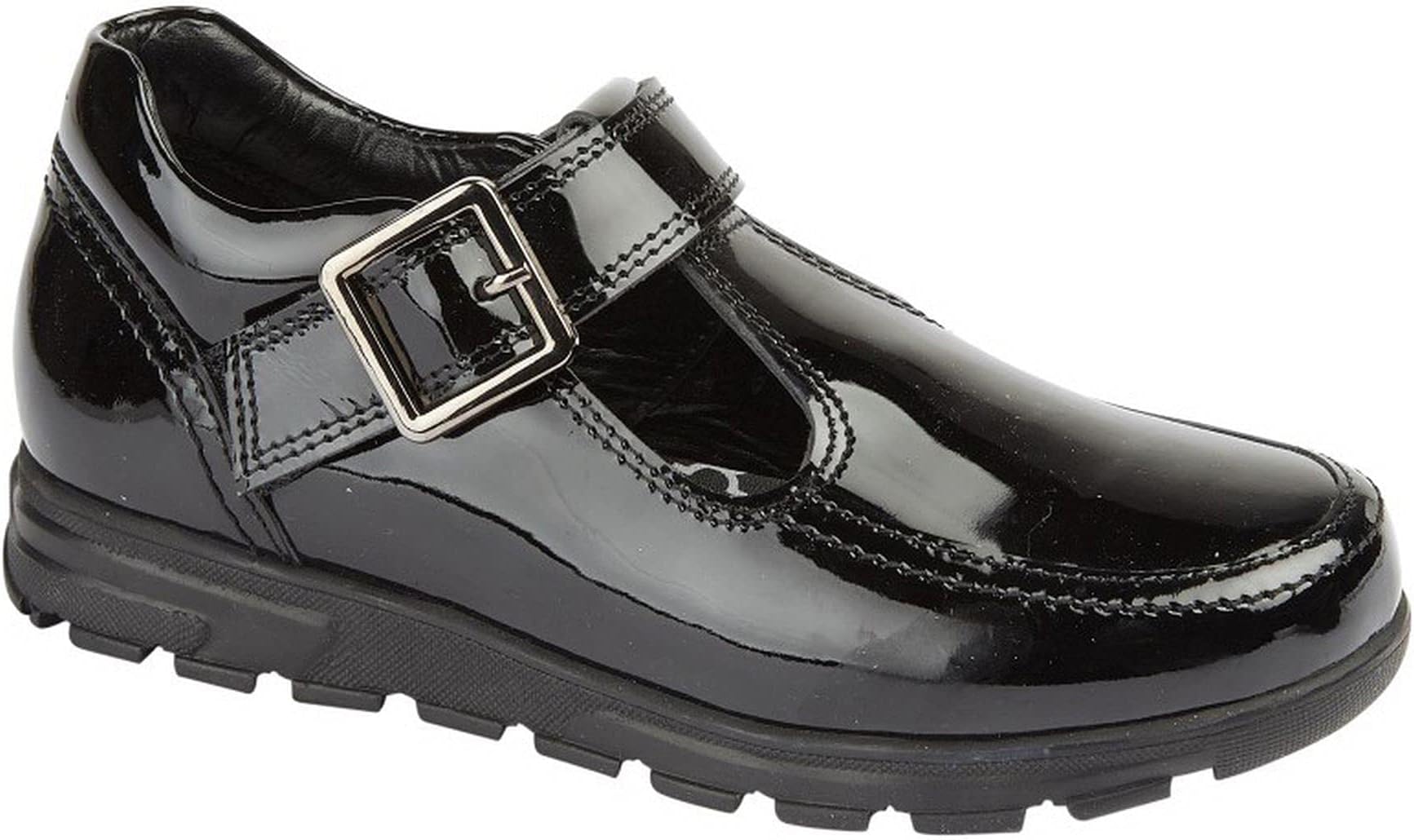 Girls Kids Leather Memory Foam Hi Shine Buckle Formal Dress School Shoes Size - Black Patent - UK 12 Kids
