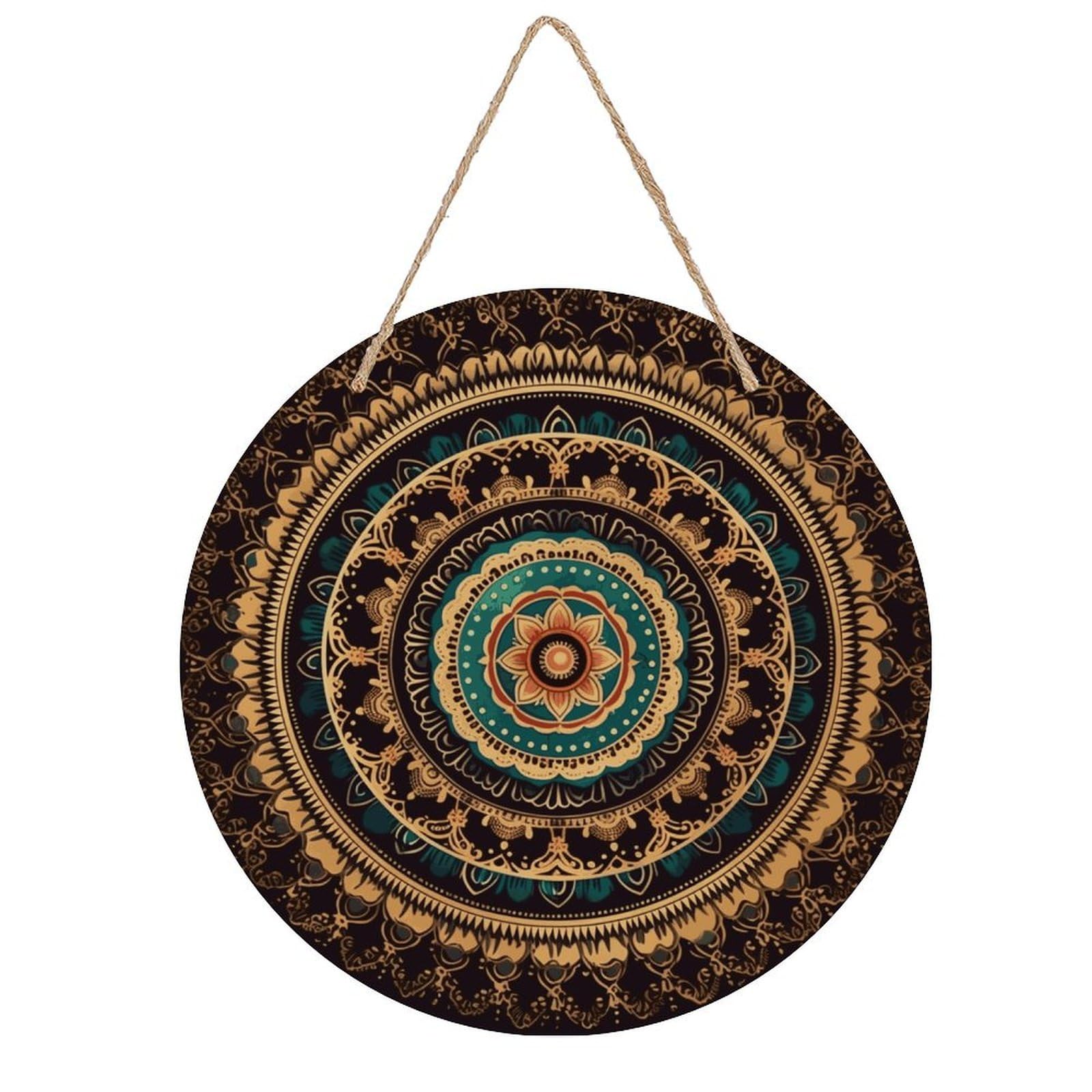 FekiLoot Mandala Wall Art Decor Round Wood Hanging Sign Decoration Wooden Circle Door Sign Round Hanging Decorative Wood Plaque Door Hanger for Home Outdoor Indoor Decoration