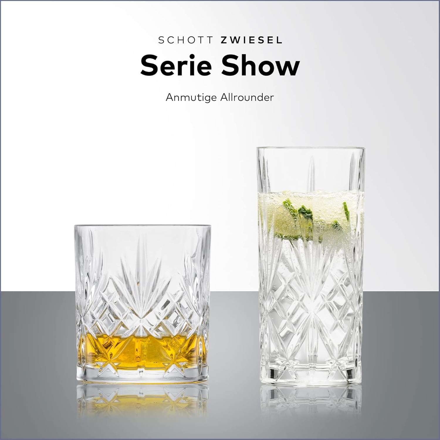 SCHOTT ZWIESEL Show Glasses Set of 8, 4 Graceful Long Drink Glasses and Whisky Glasses with Relief Dishwasher Safe Crystal Glasses (Item No. 121881), Crystal