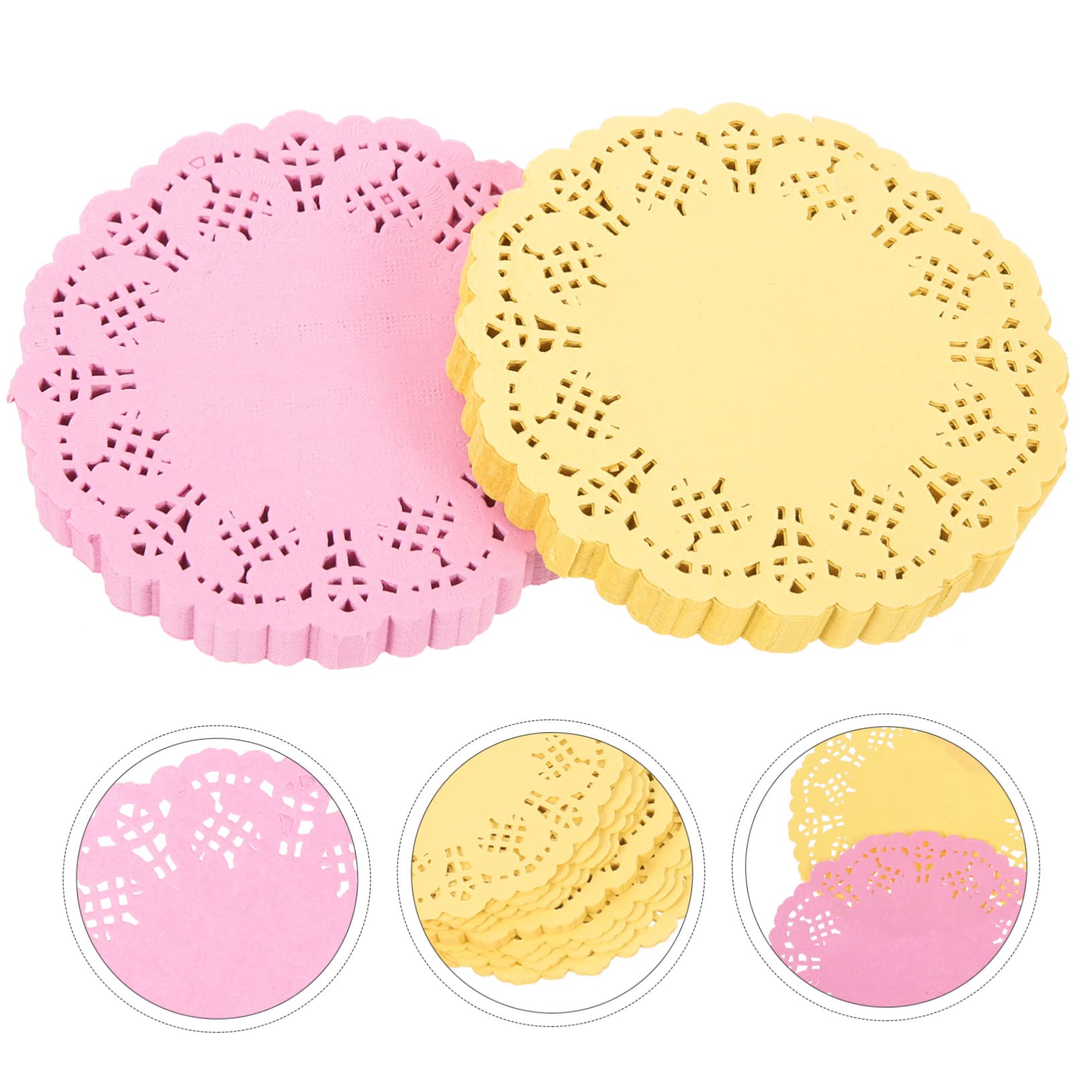 Cabilock Lace Paper Placemats 2 Packs of Round Flower Bottom Doilies Cake Paper Mat Dessert Trays Baking Oil Proof