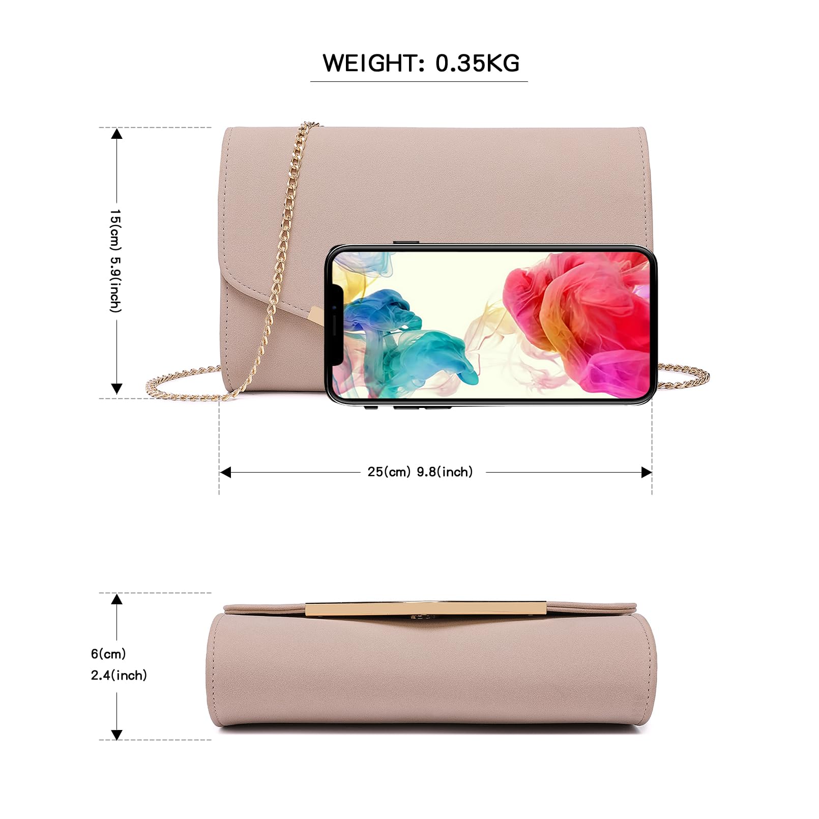 Miss Lulu Pochette soirée femme avec chaîne raffinée, Pochettes et clutches Femmes - Parfaite pour mariages, cocktails, cérémonies de gala et diners élégants
